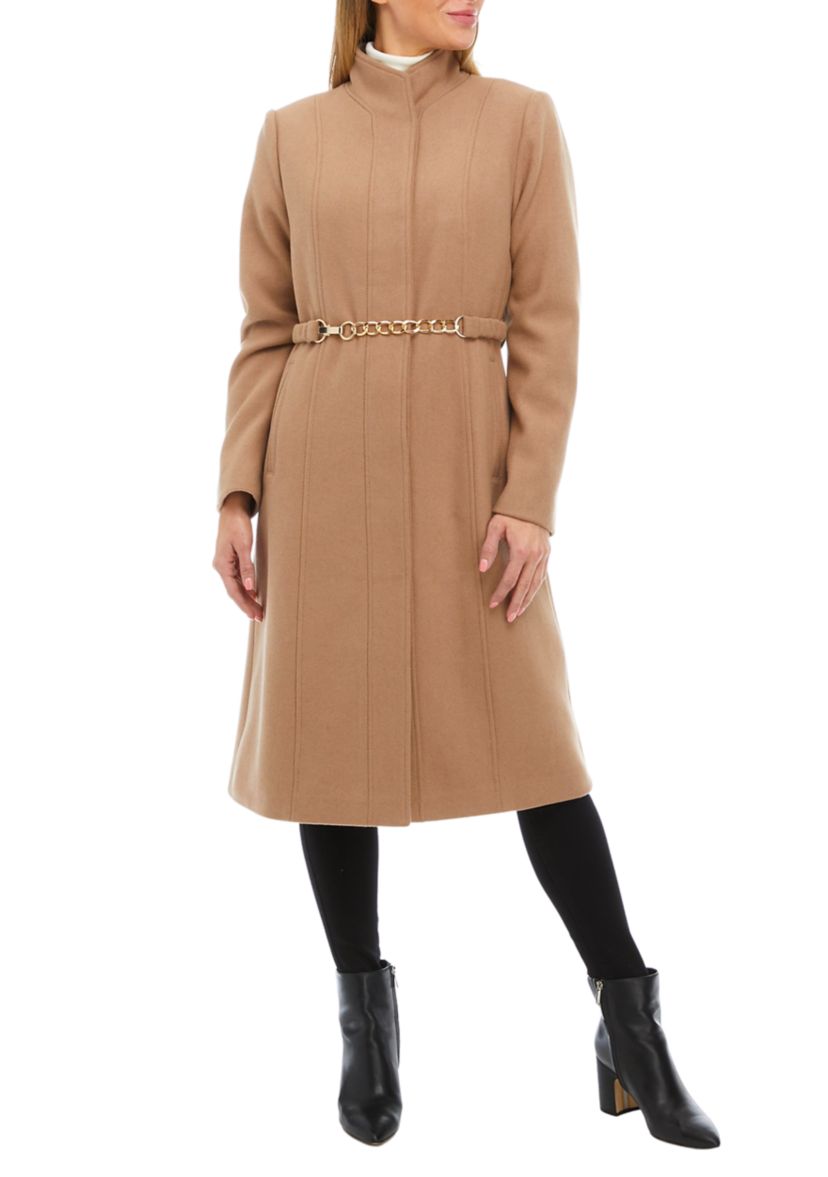 Womens Wool Blend Long Belted Coat