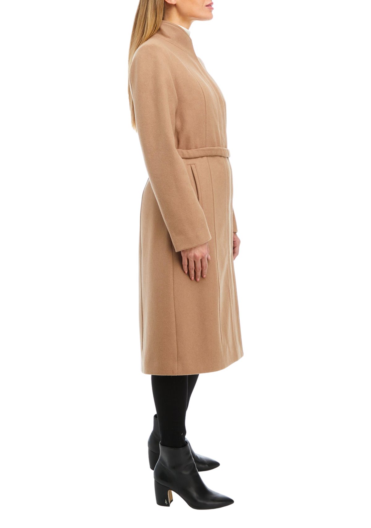 Womens Wool Blend Long Belted Coat