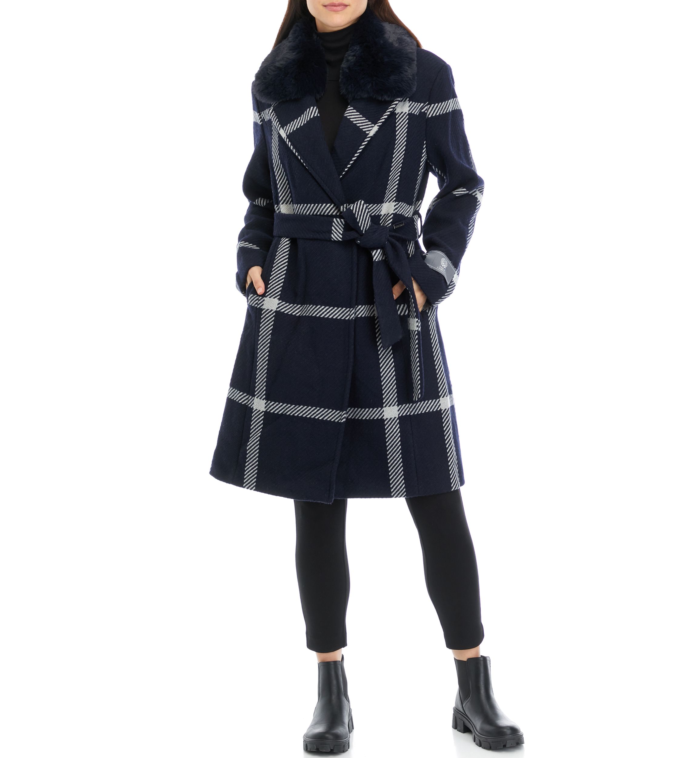 Womens Drape Wool Blend Wrap Coat