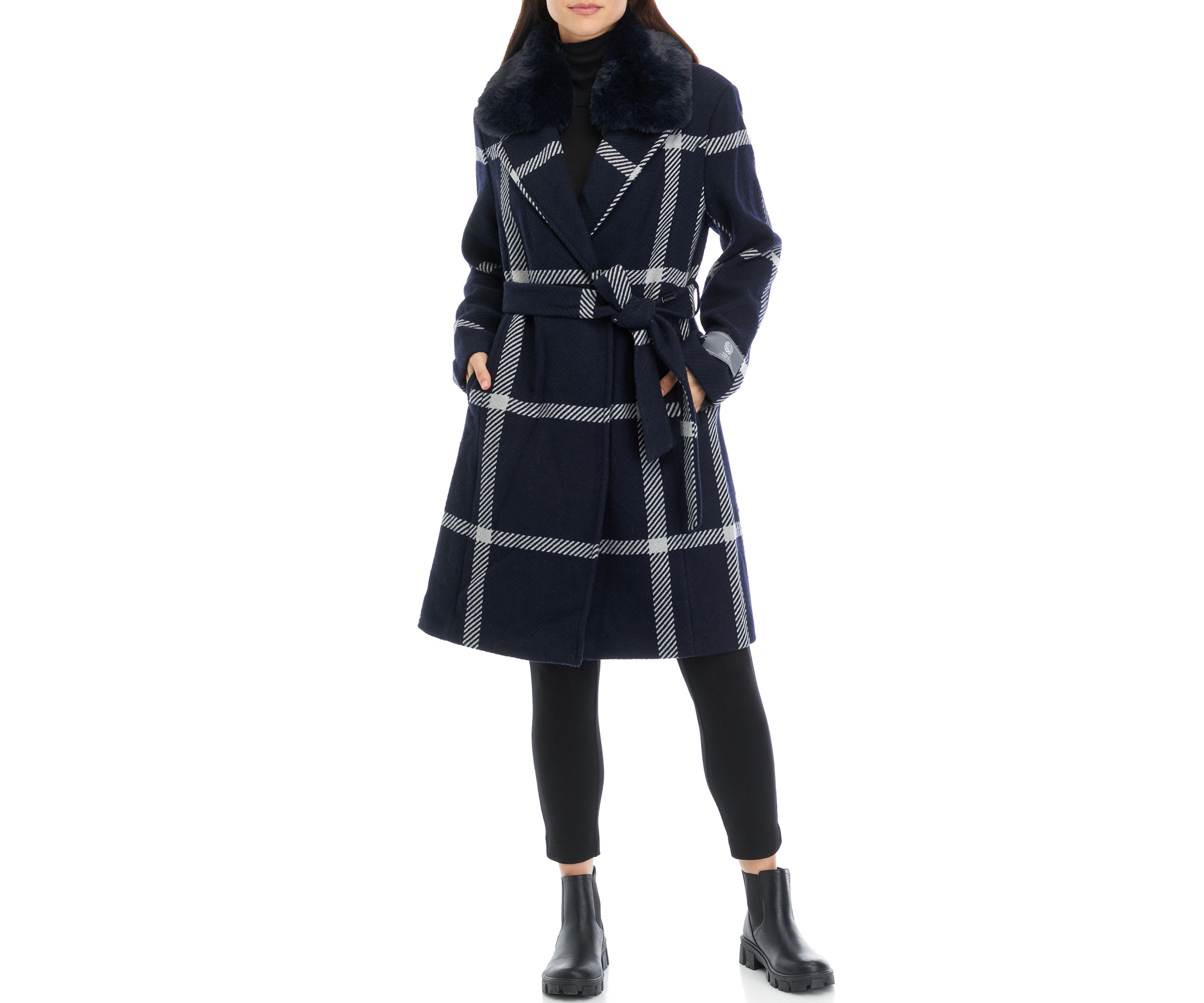 Womens Drape Wool Blend Wrap Coat