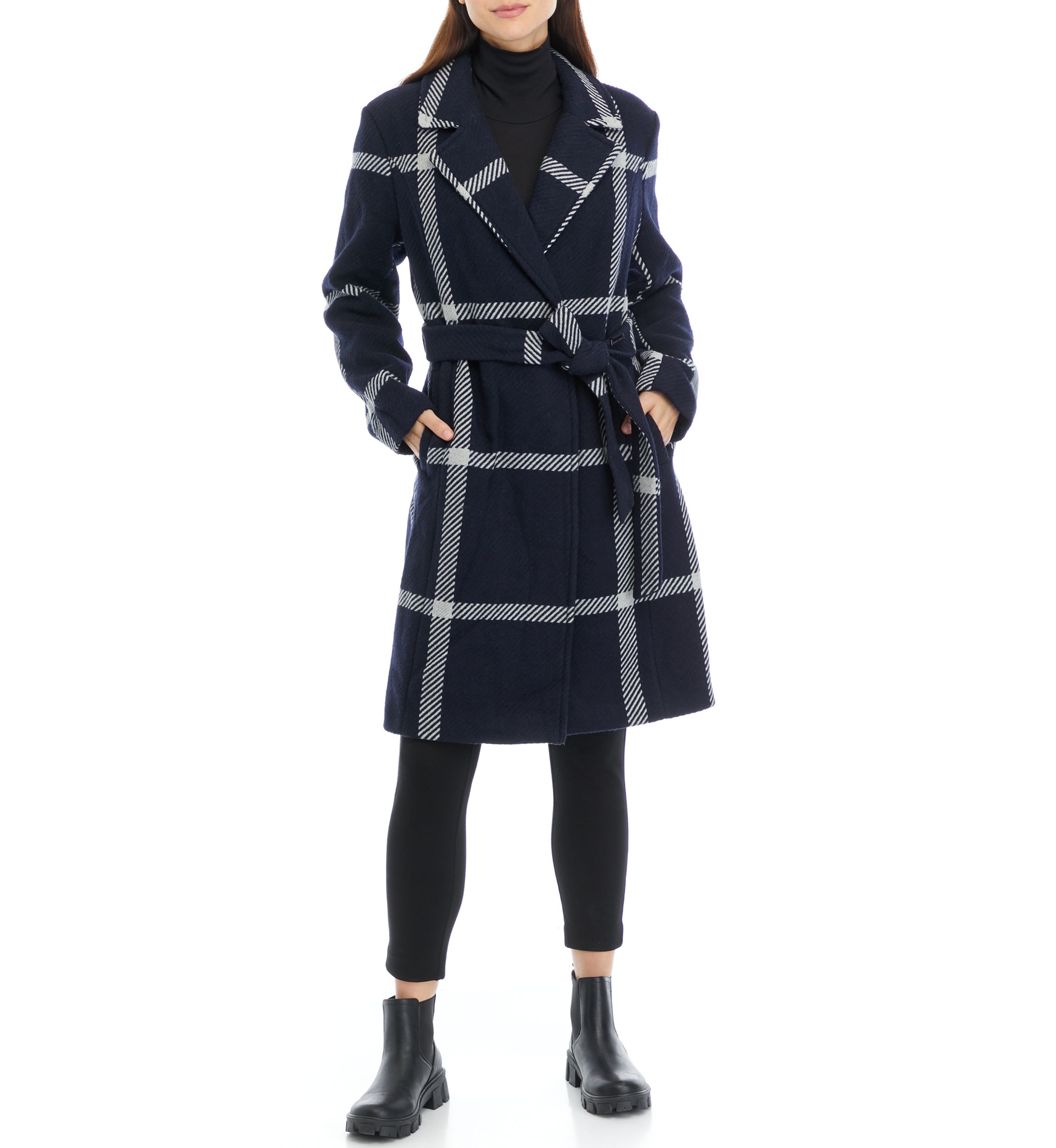 Womens Drape Wool Blend Wrap Coat