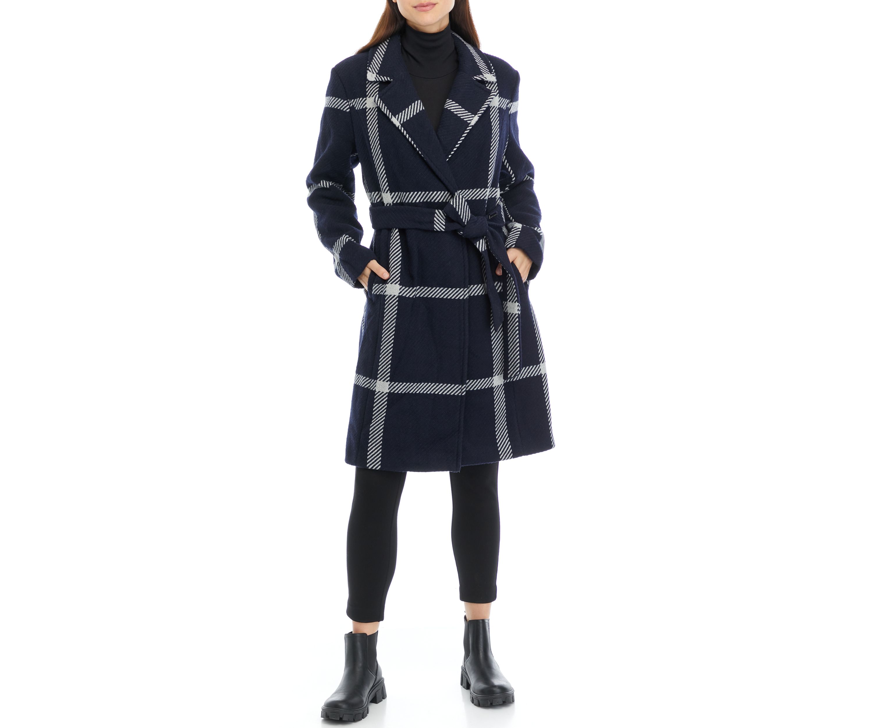 Womens Drape Wool Blend Wrap Coat