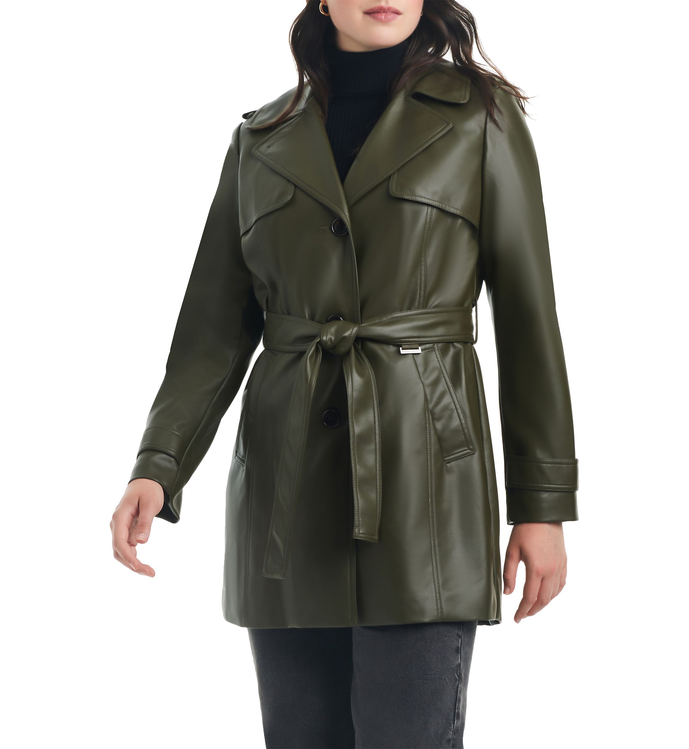 Womens Vegan Leather Trench
