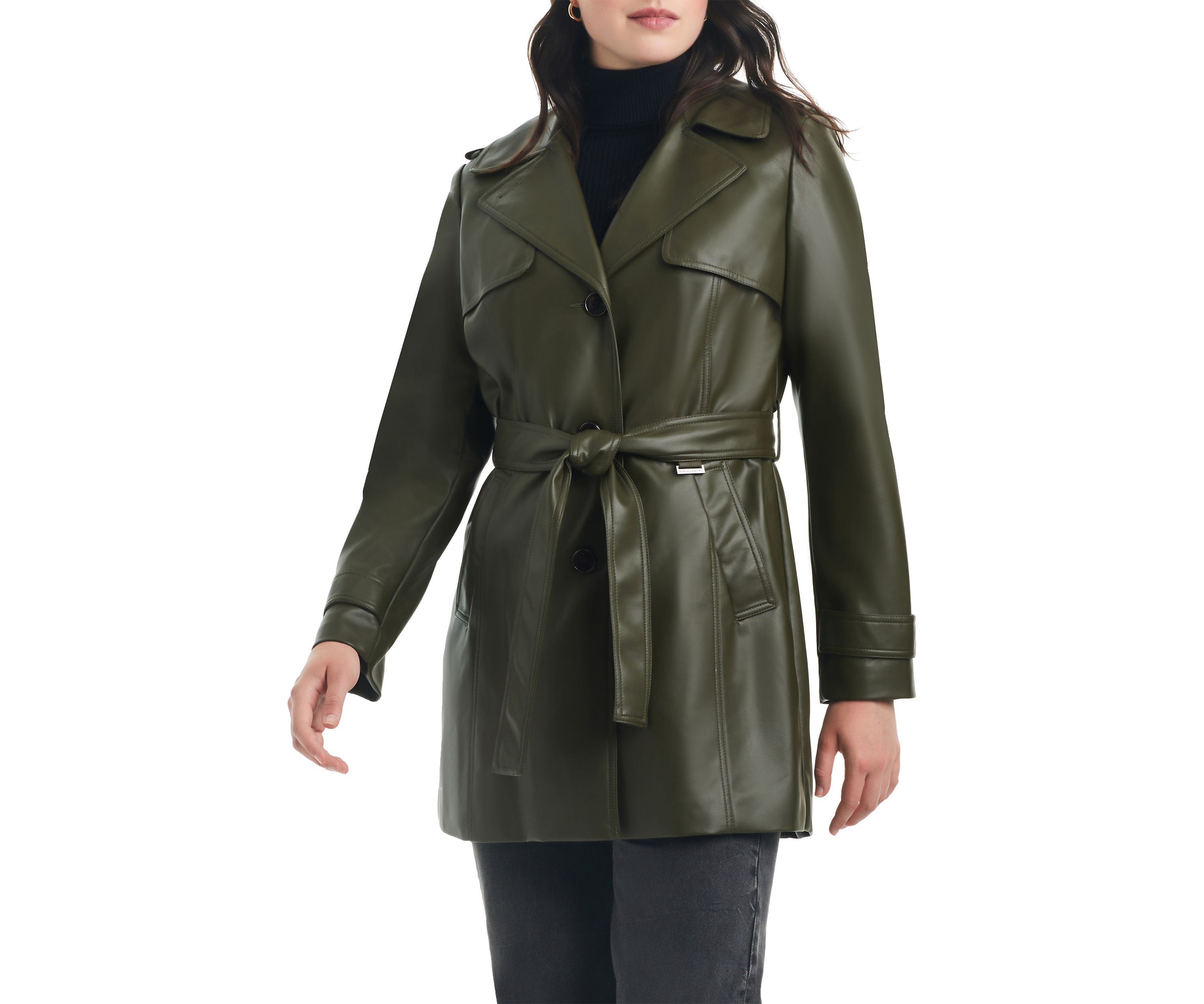Womens Vegan Leather Trench