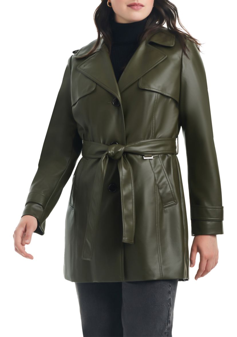 Womens Vegan Leather Trench