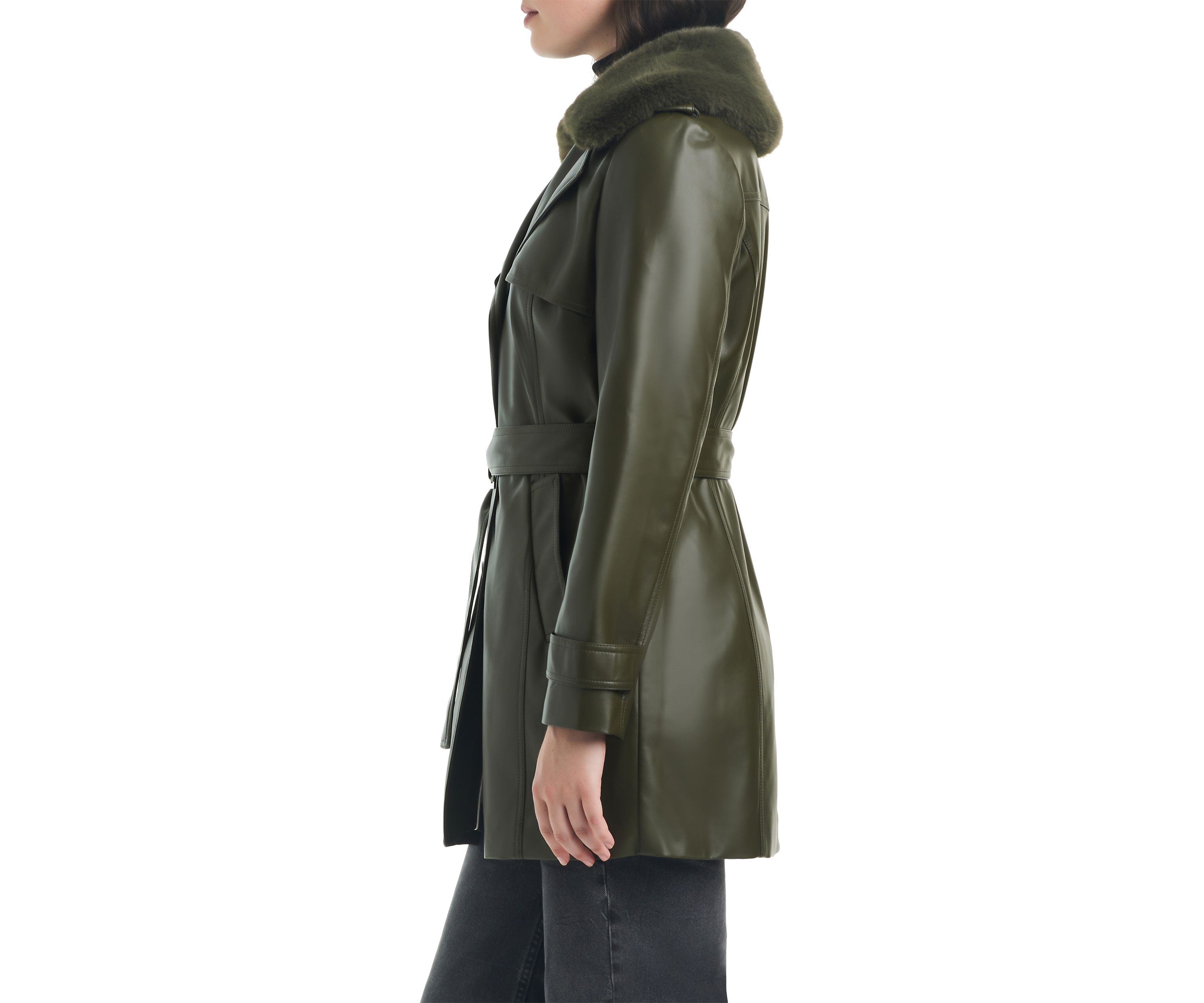 Womens Vegan Leather Trench