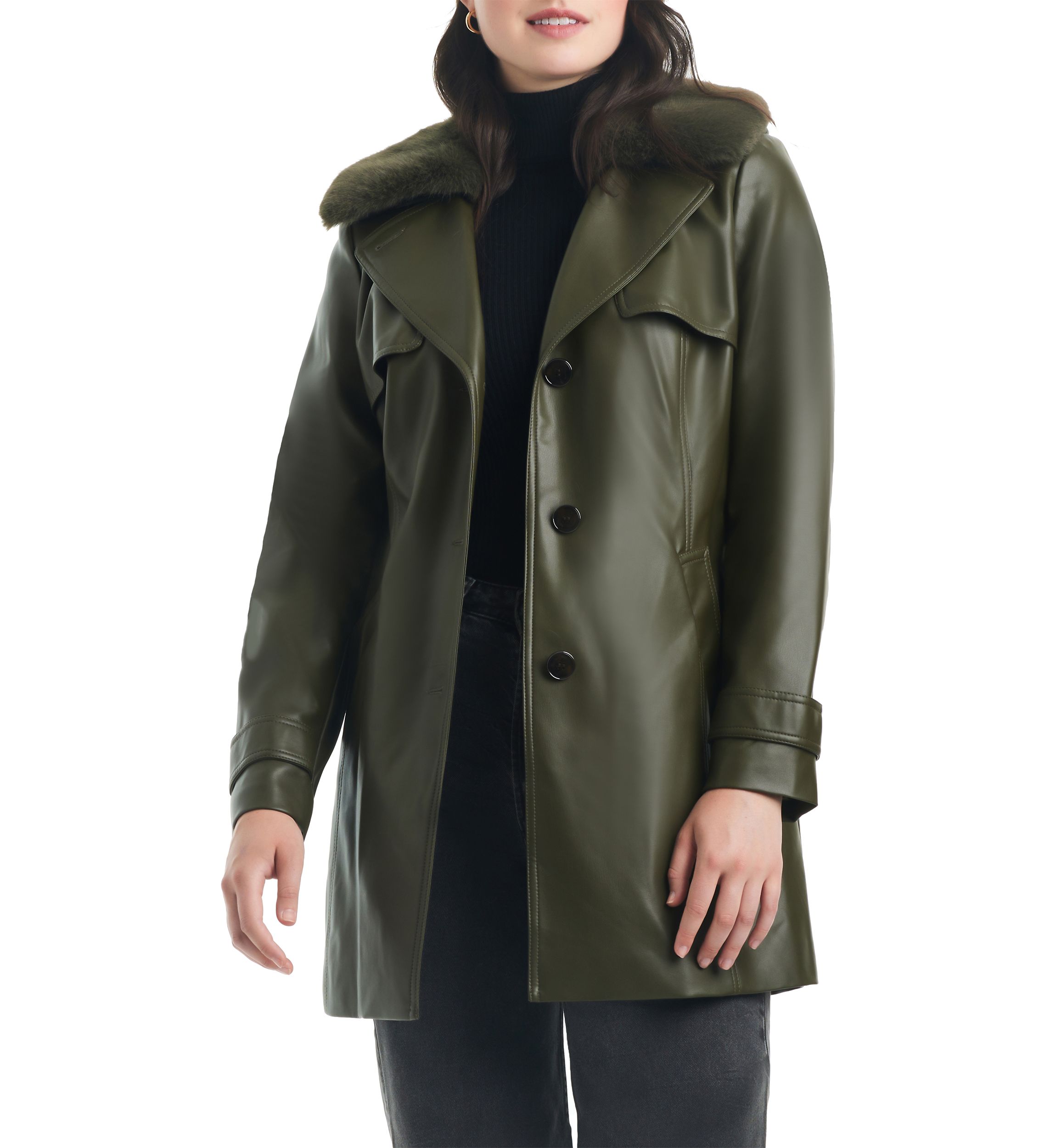 Womens Vegan Leather Trench