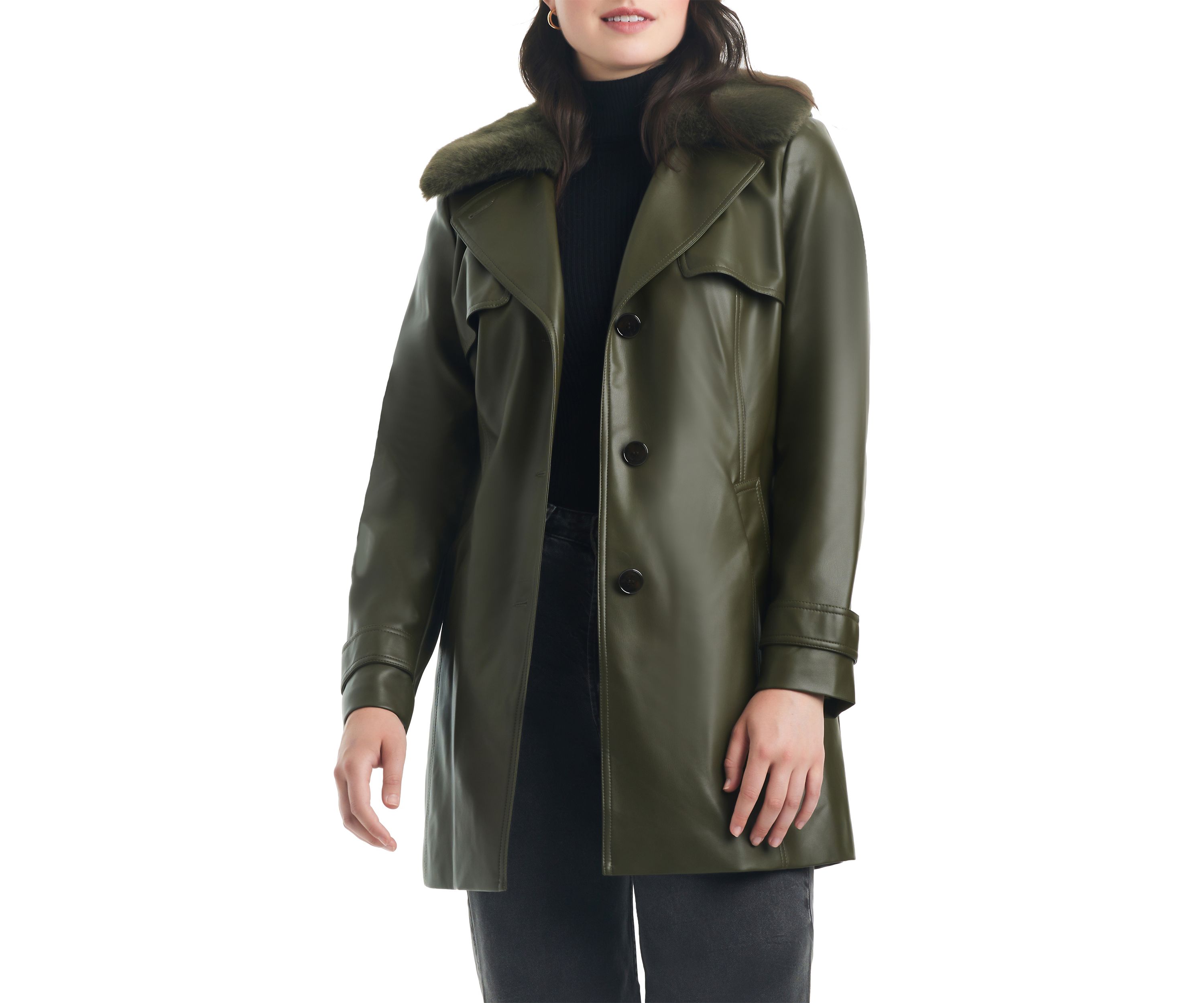 Womens Vegan Leather Trench