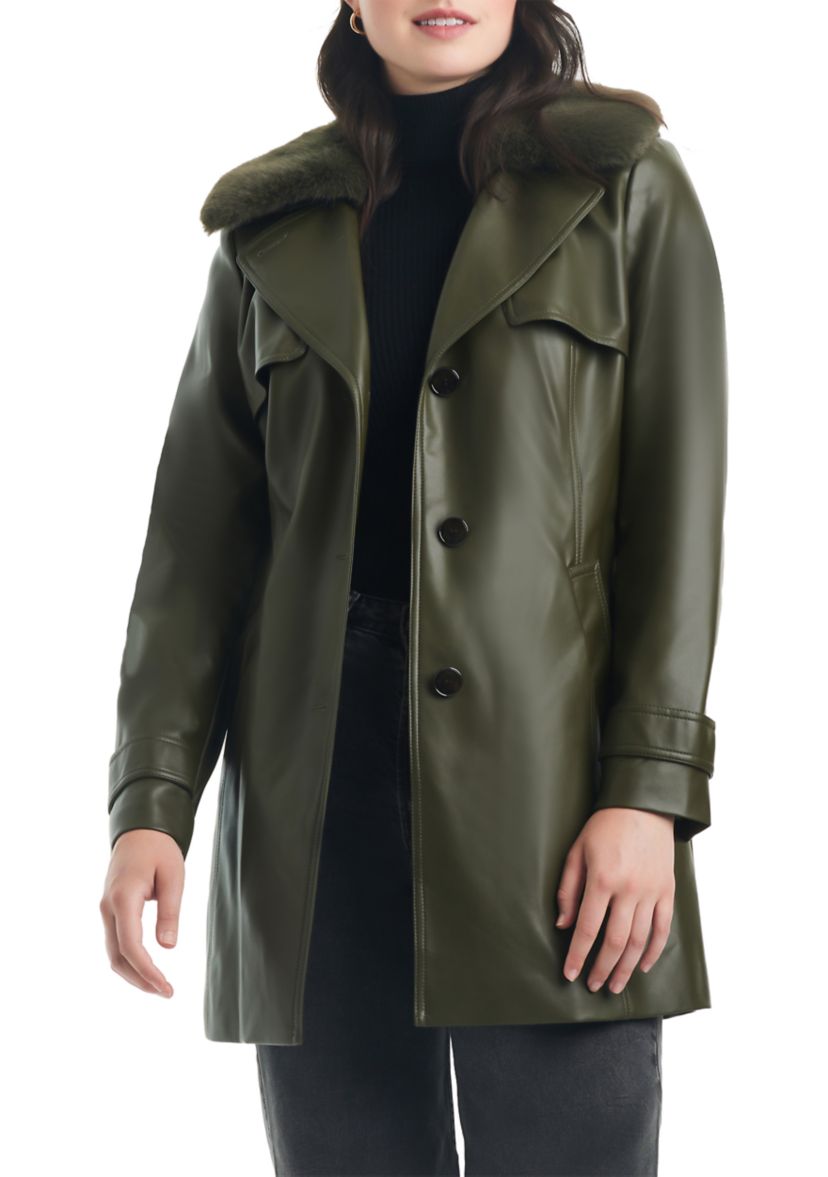 Womens Vegan Leather Trench