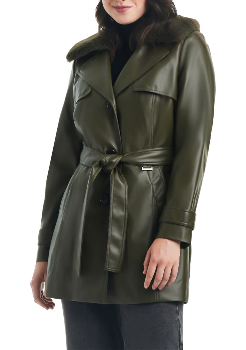 Womens Vegan Leather Trench