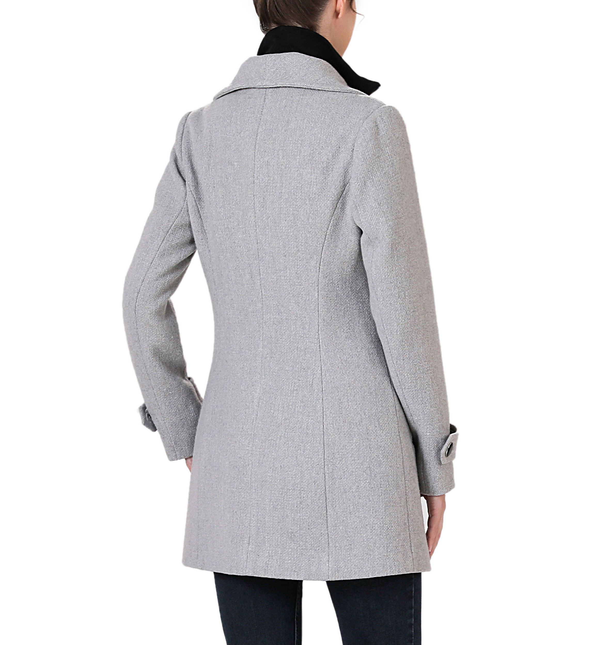 Jane Asymmetric Zipper Boucle Wool Coat with Removable Bib