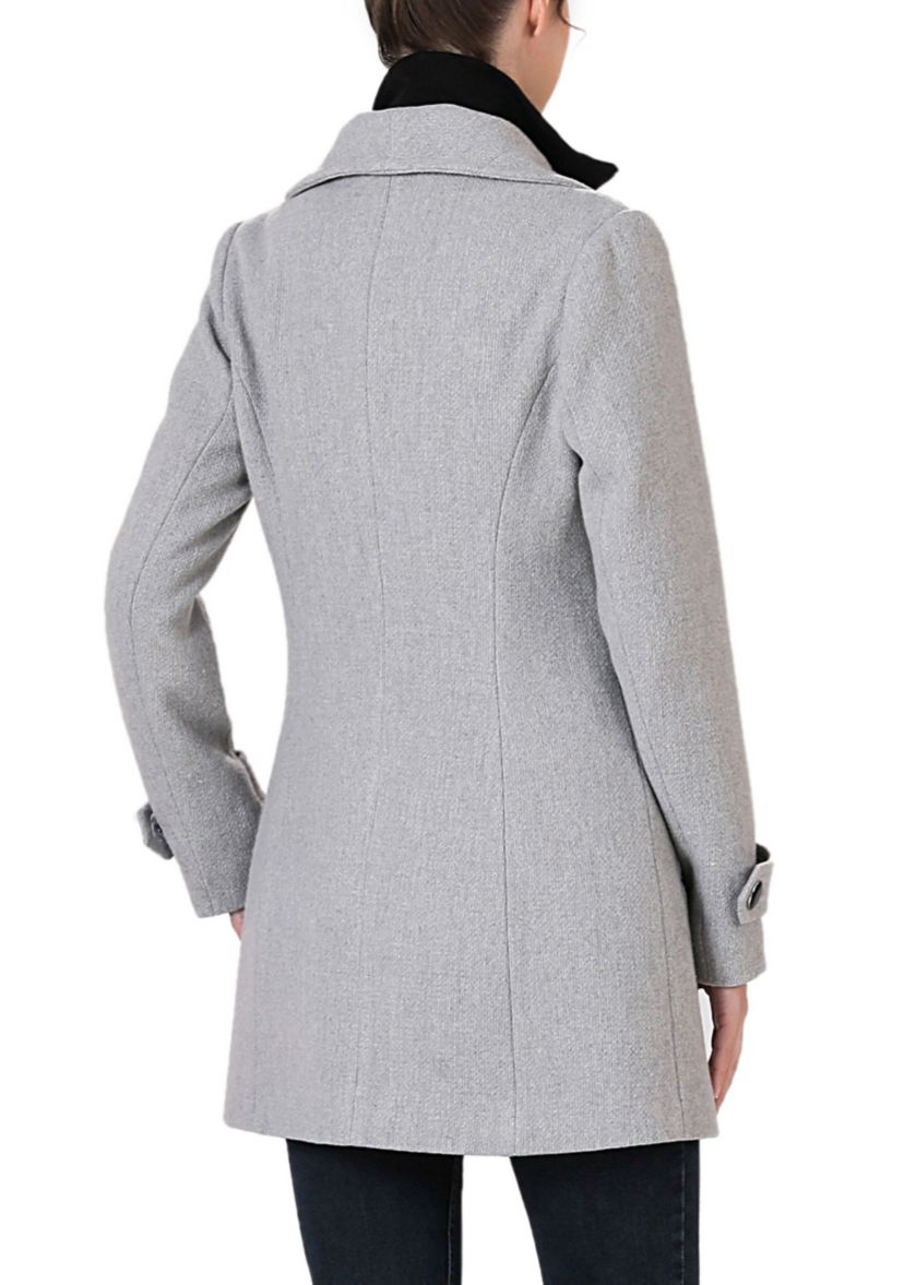 Jane Asymmetric Zipper Boucle Wool Coat with Removable Bib