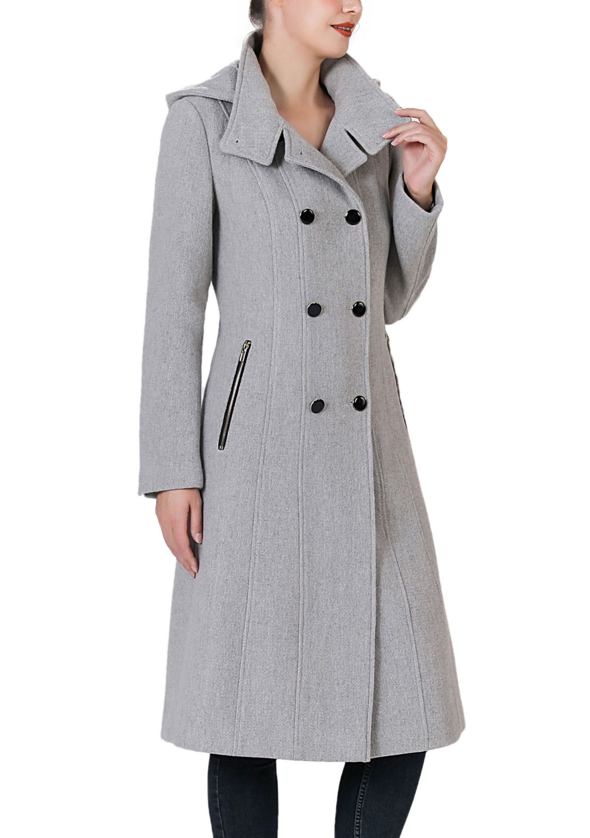 Mary Hooded Stand Collar Boucle Wool Coat