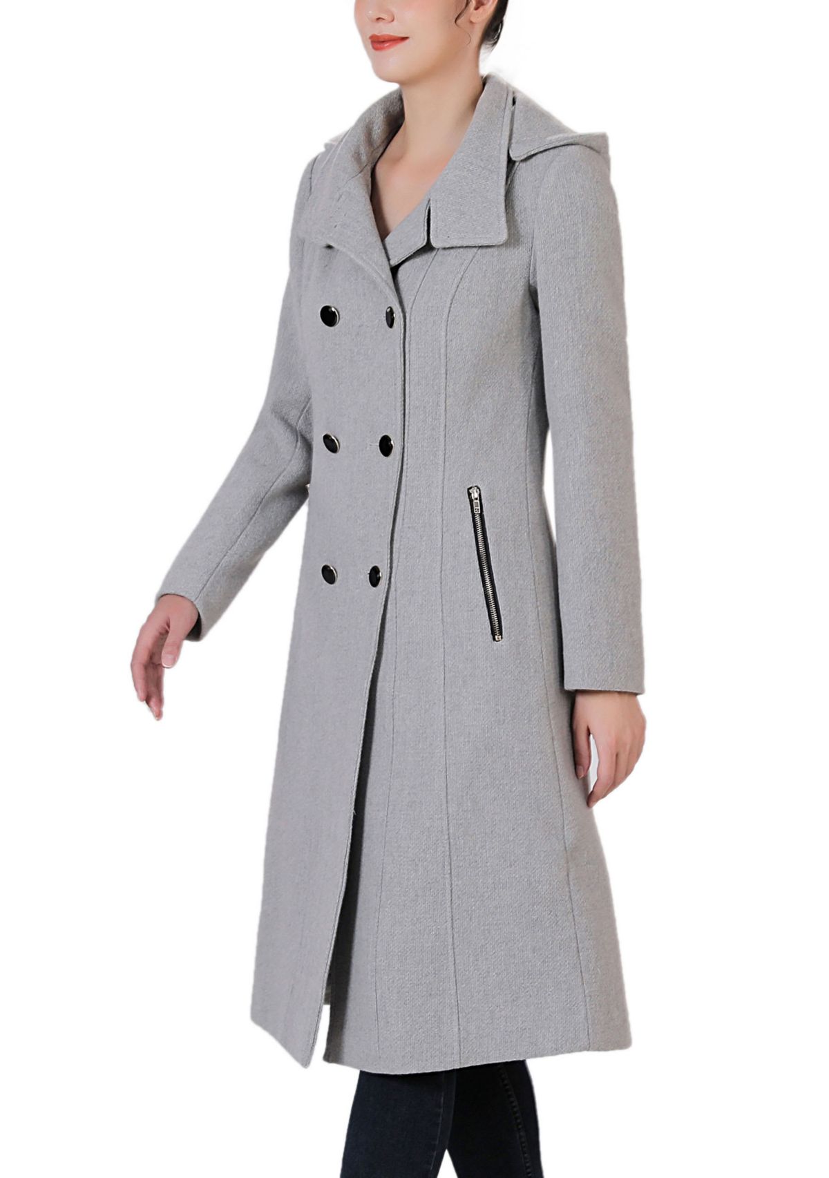 Mary Hooded Stand Collar Boucle Wool Coat