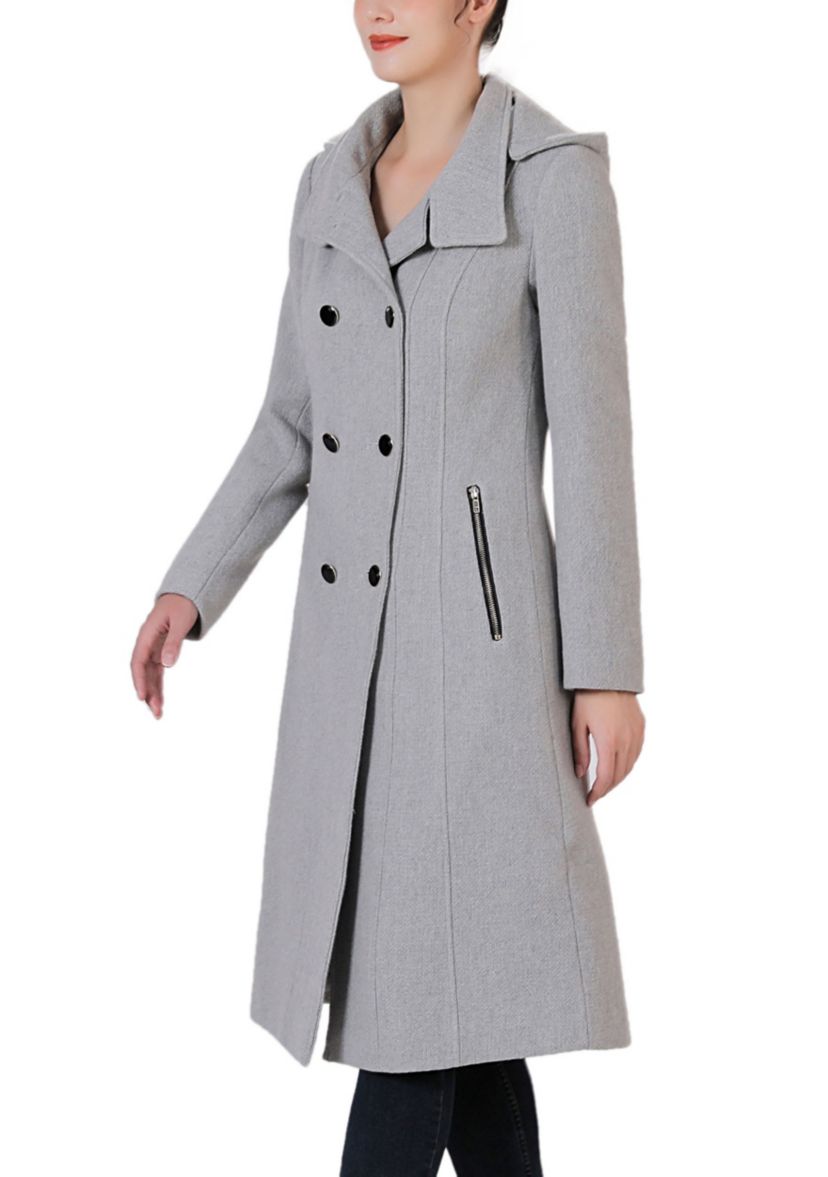Mary Hooded Stand Collar Boucle Wool Coat