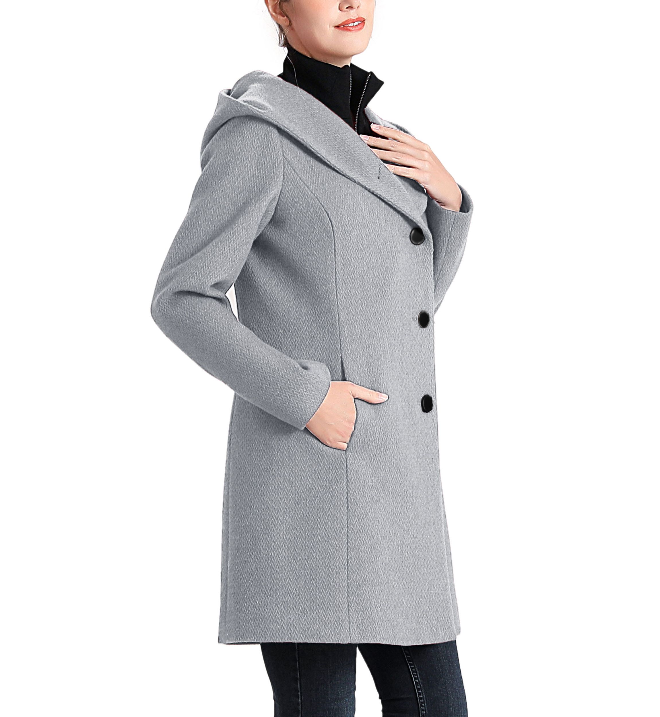 Ella Aymmetrical Hooded Boucle Wool Coat with Removable Bib