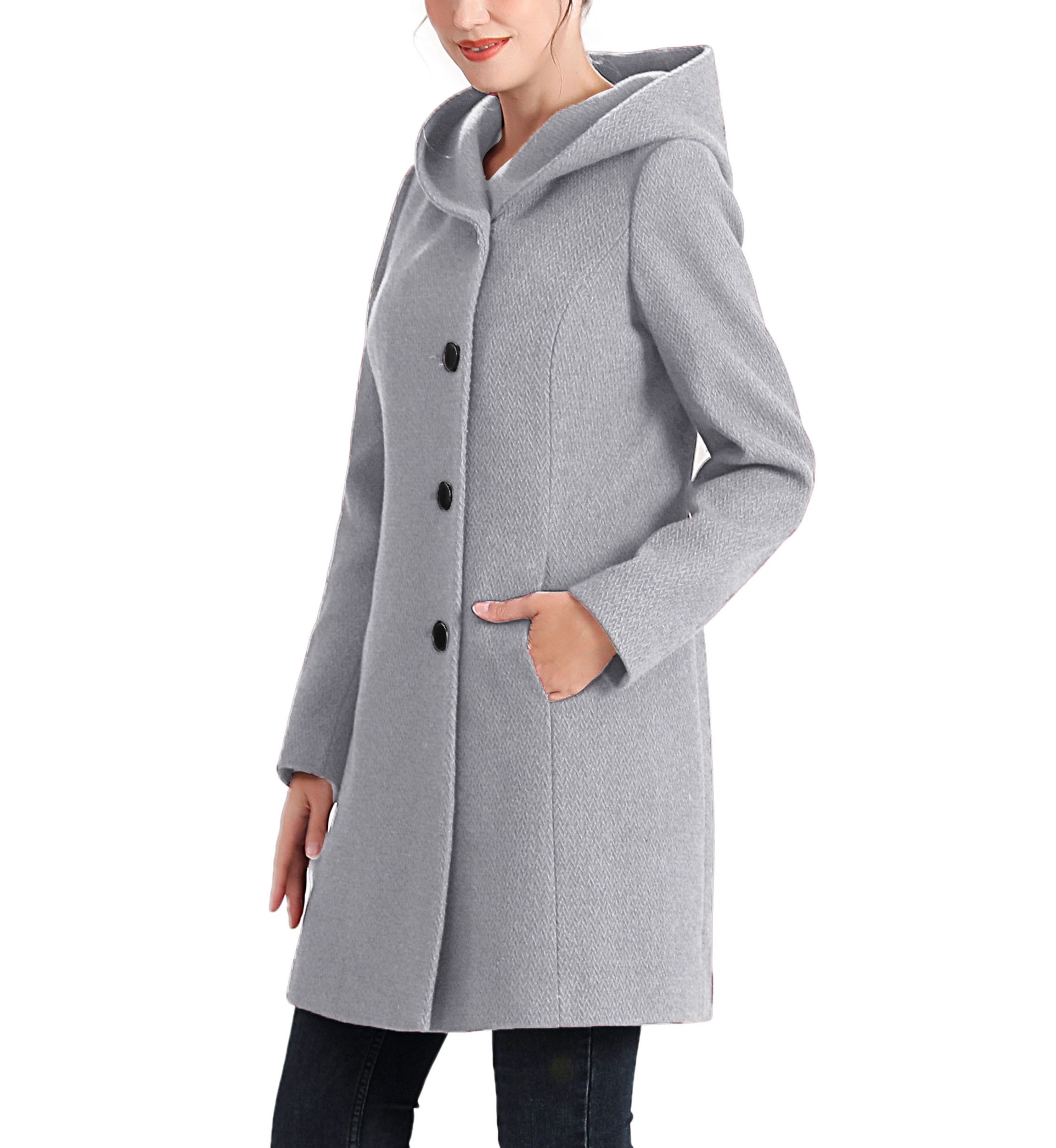 Ella Aymmetrical Hooded Boucle Wool Coat with Removable Bib