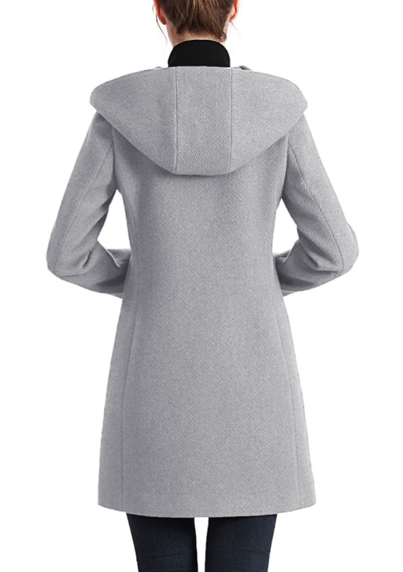 Ella Aymmetrical Hooded Boucle Wool Coat with Removable Bib