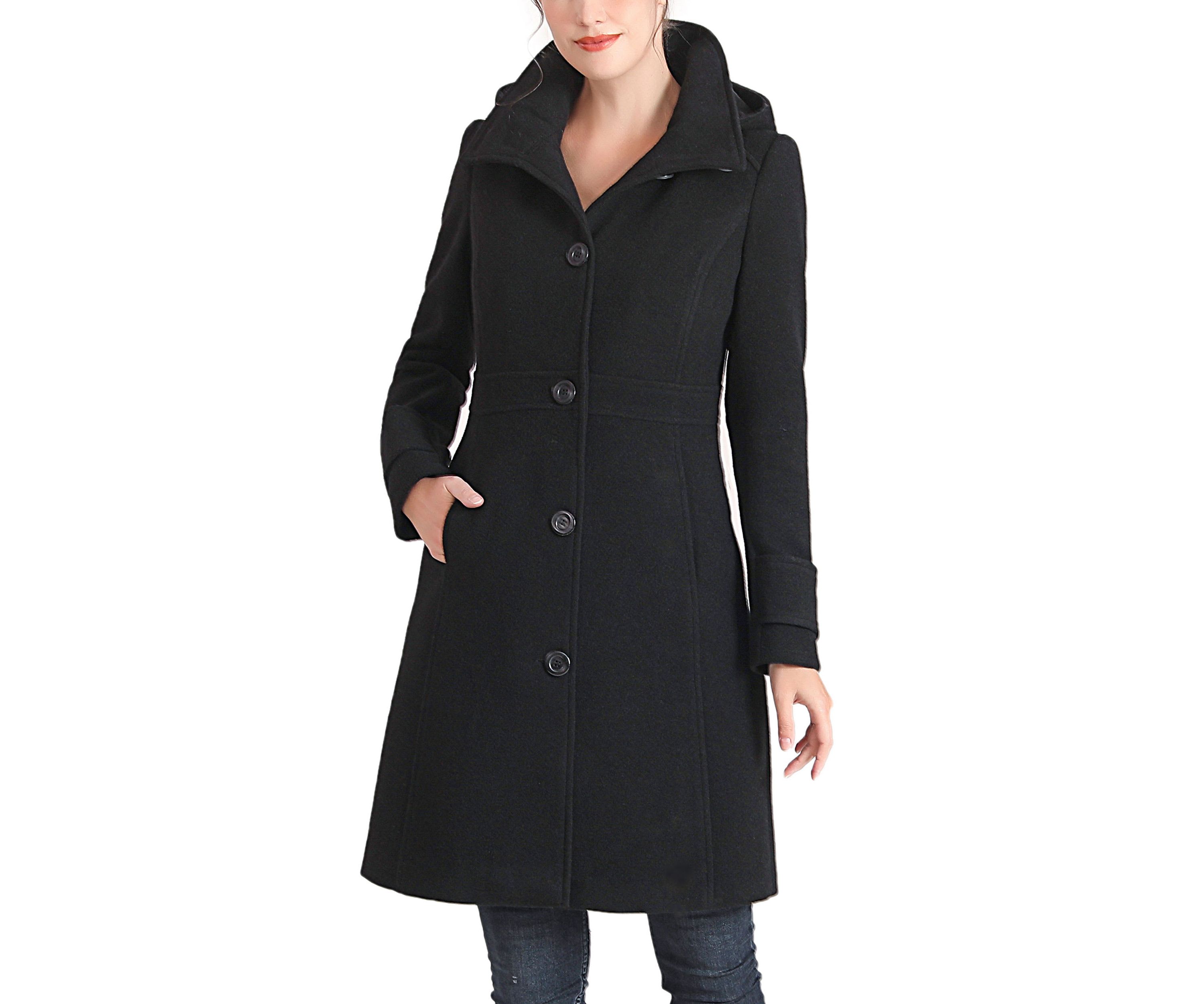 Ines Hooded Stand Collar Wool Coat