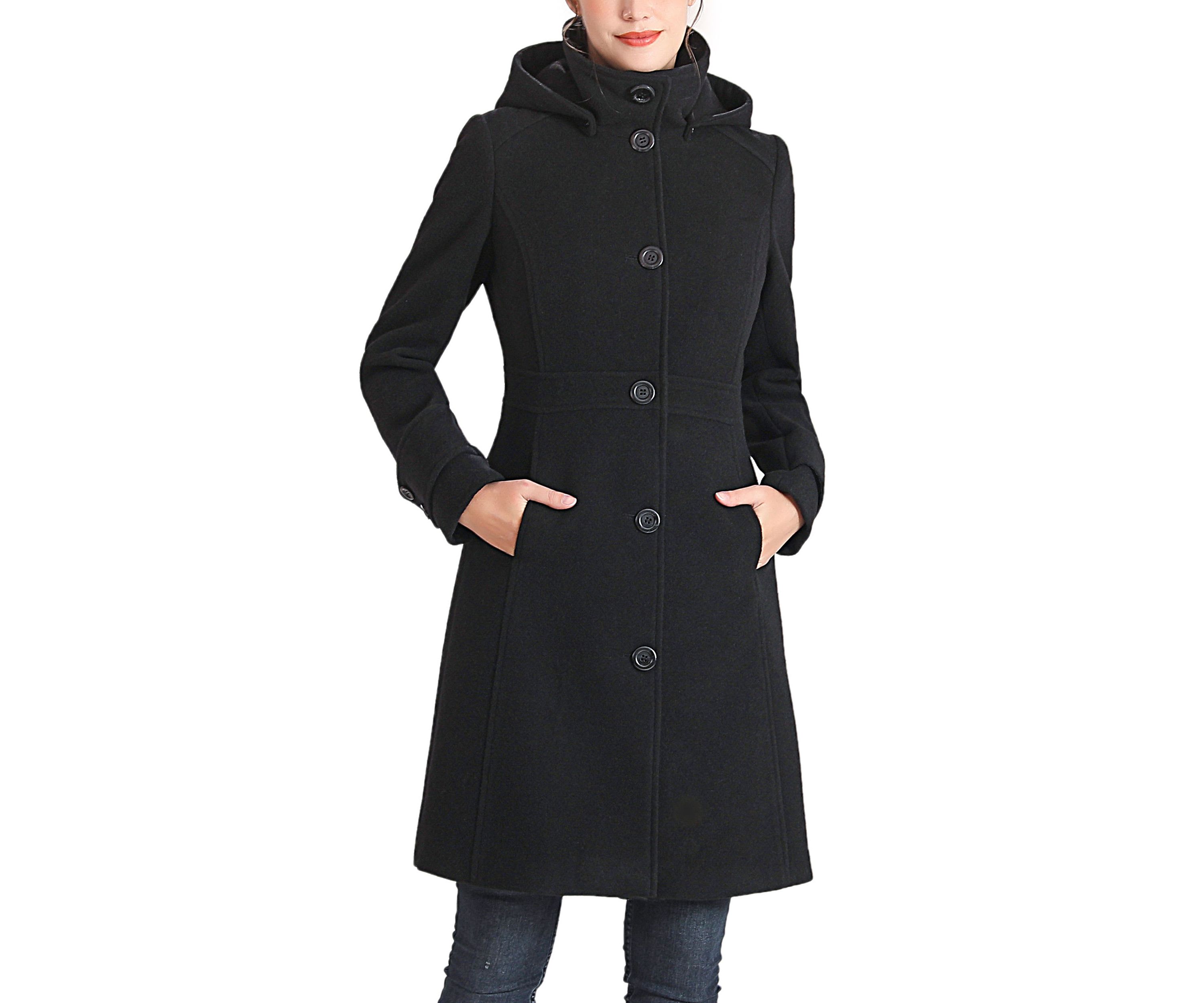 Ines Hooded Stand Collar Wool Coat