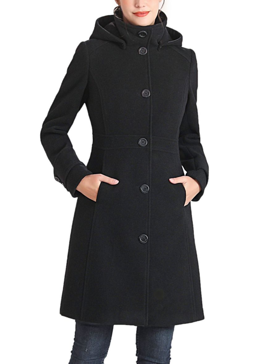 Ines Hooded Stand Collar Wool Coat