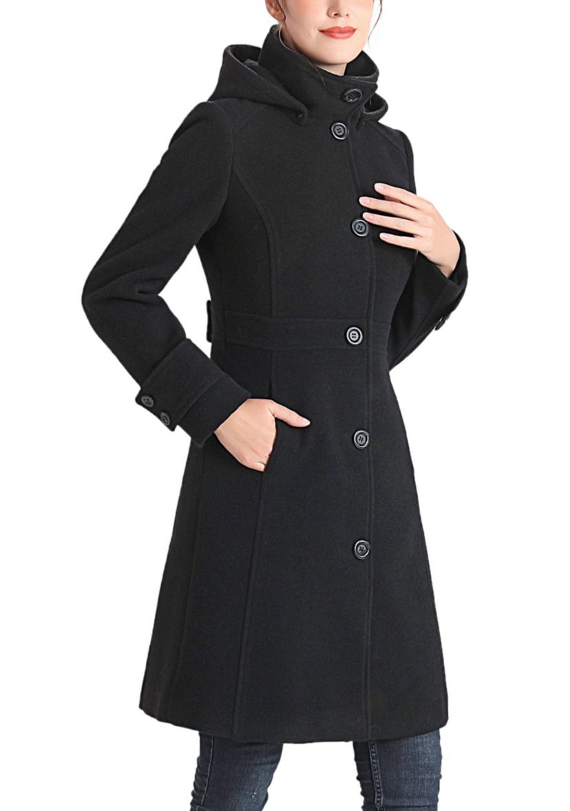 Ines Hooded Stand Collar Wool Coat