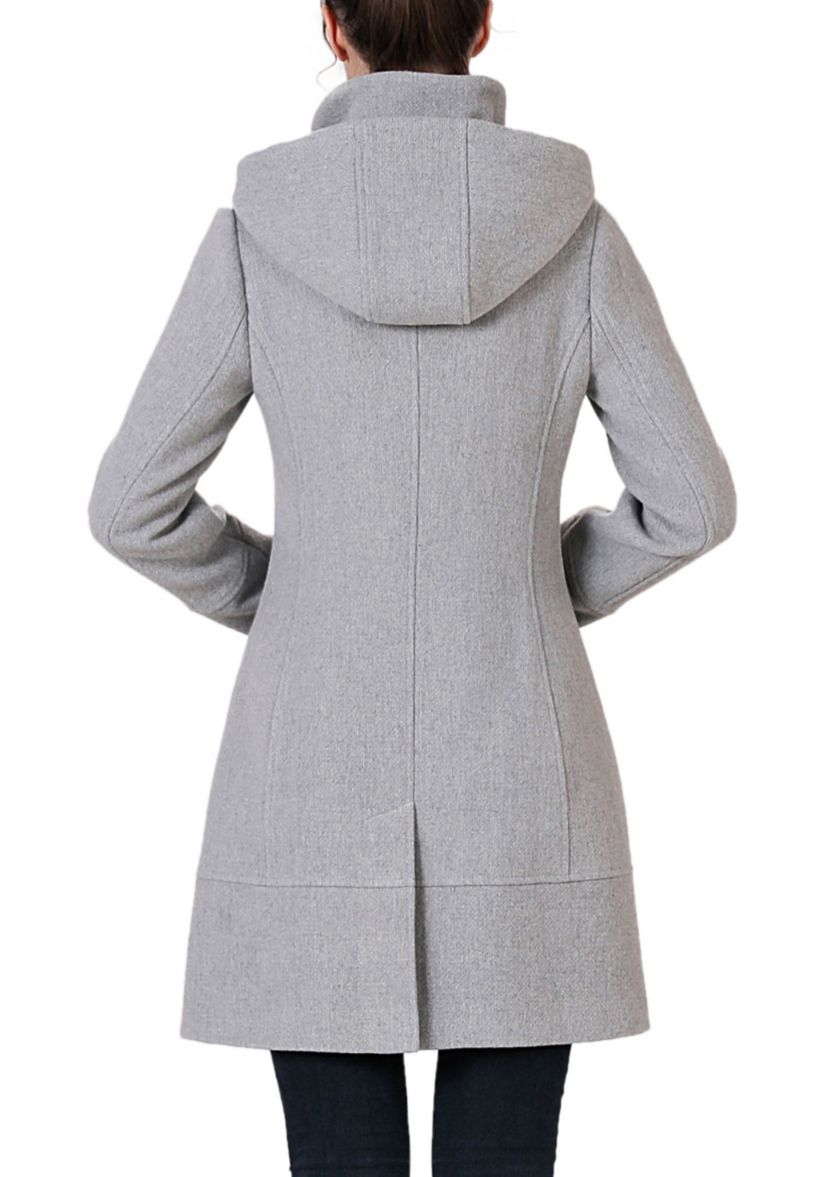 Leah Aymmetrical Hooded Zipper Boucle Wool Coat
