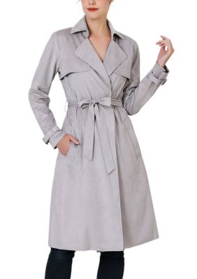 Kimi & Kai Women's Aria Long Suede Trench Coat, Gray, XSmall