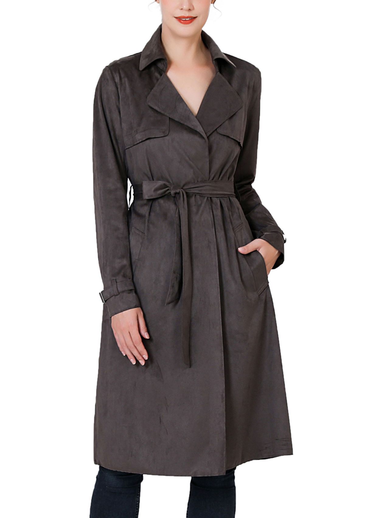 Aria Long Suede Trench Coat