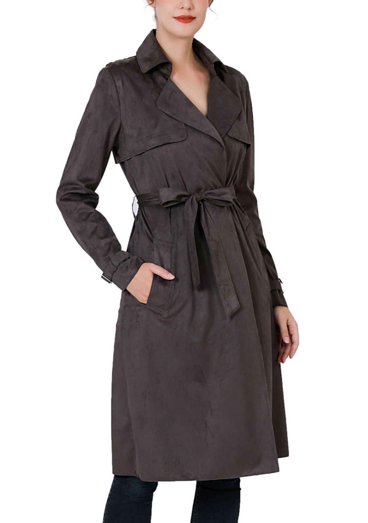 Aria Long Suede Trench Coat