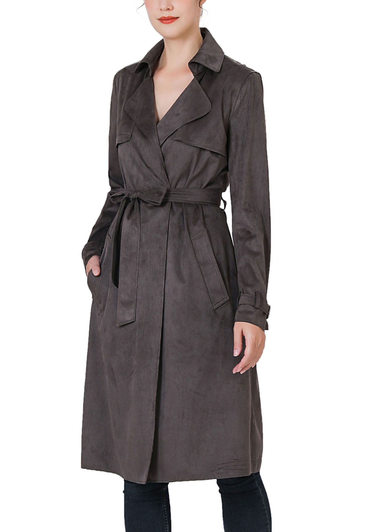 Aria Long Suede Trench Coat