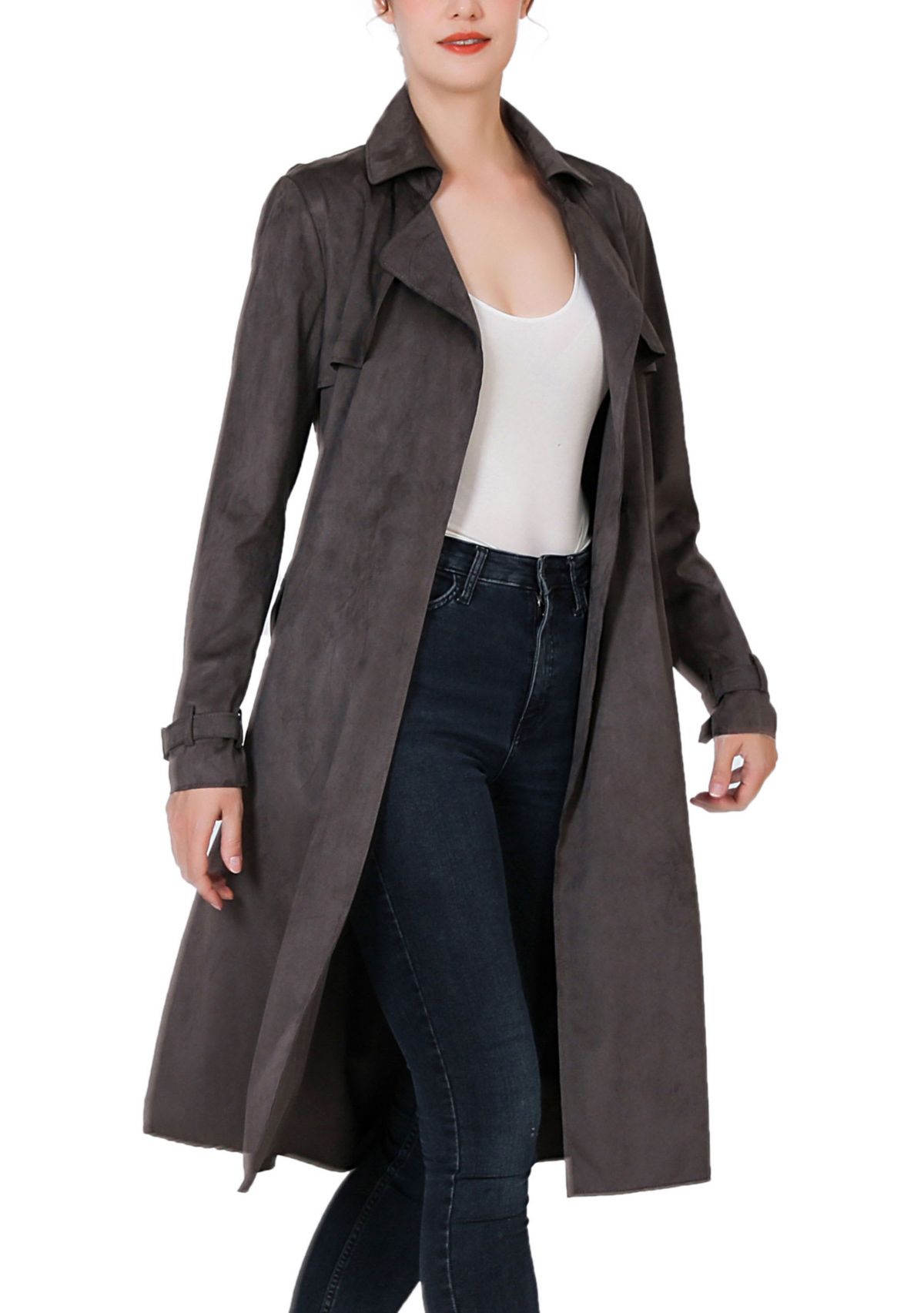 Aria Long Suede Trench Coat
