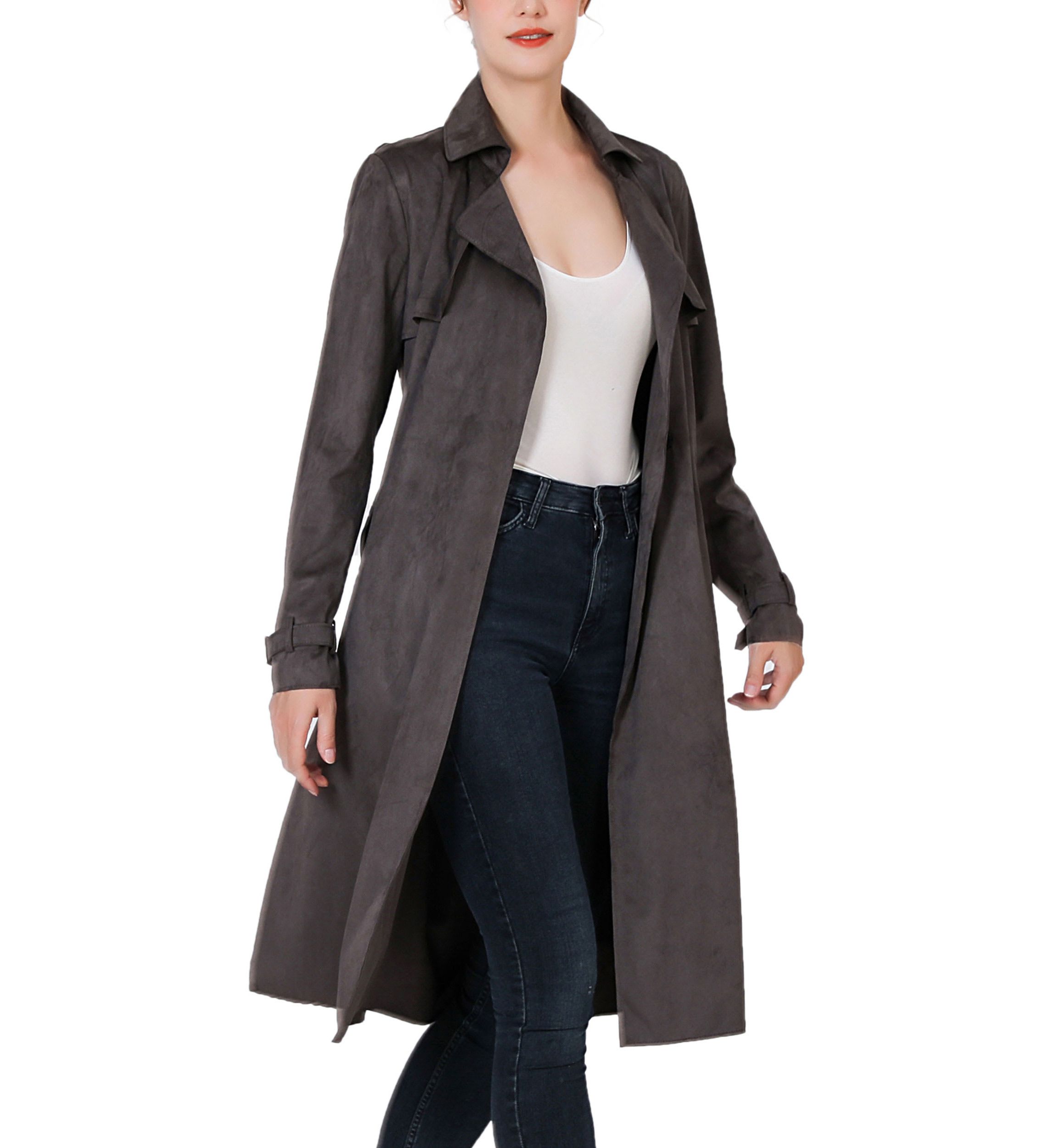Aria Long Suede Trench Coat
