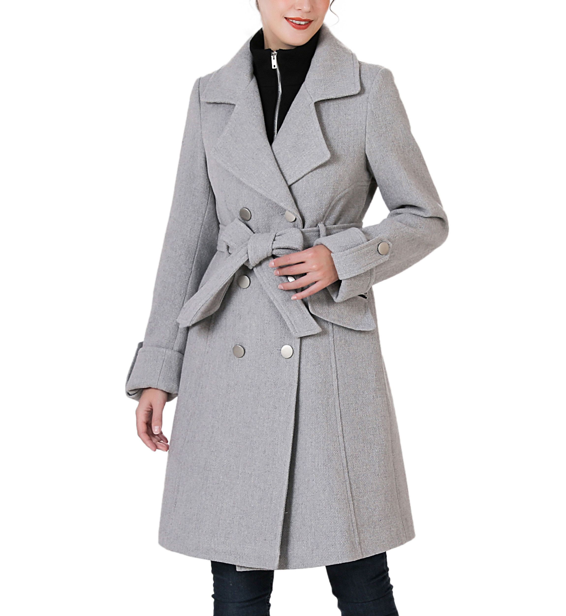 Bailee Wool Trench Coat with Removable Bib