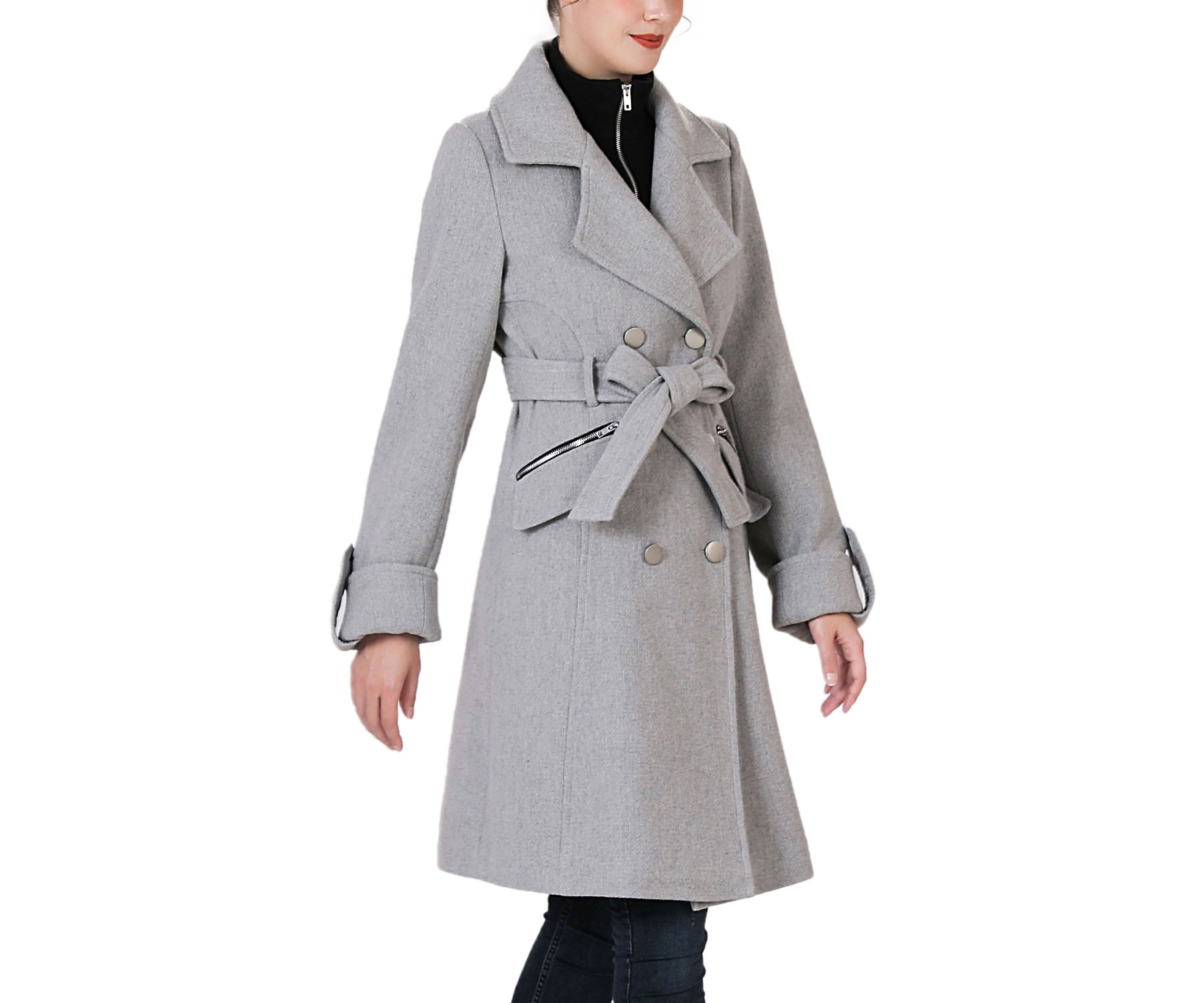 Bailee Wool Trench Coat with Removable Bib