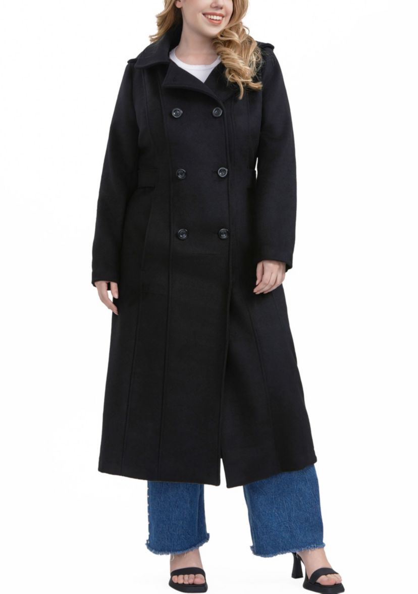 Plus Size Hooded Wool Blend Long Coat