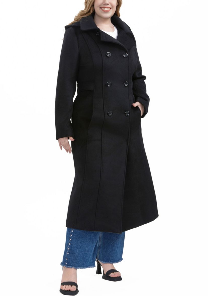 Plus Size Hooded Wool Blend Long Coat