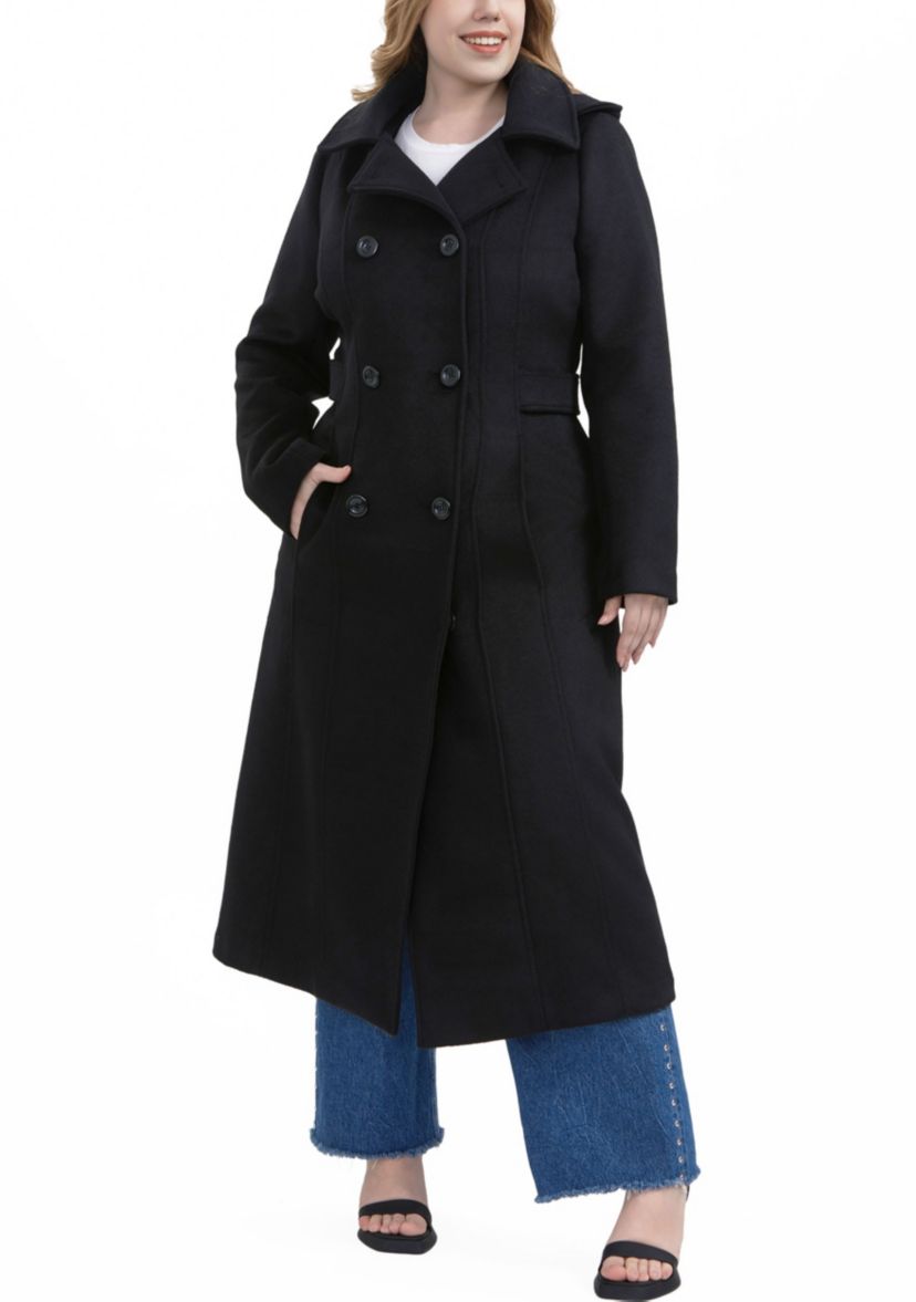 Plus Size Hooded Wool Blend Long Coat
