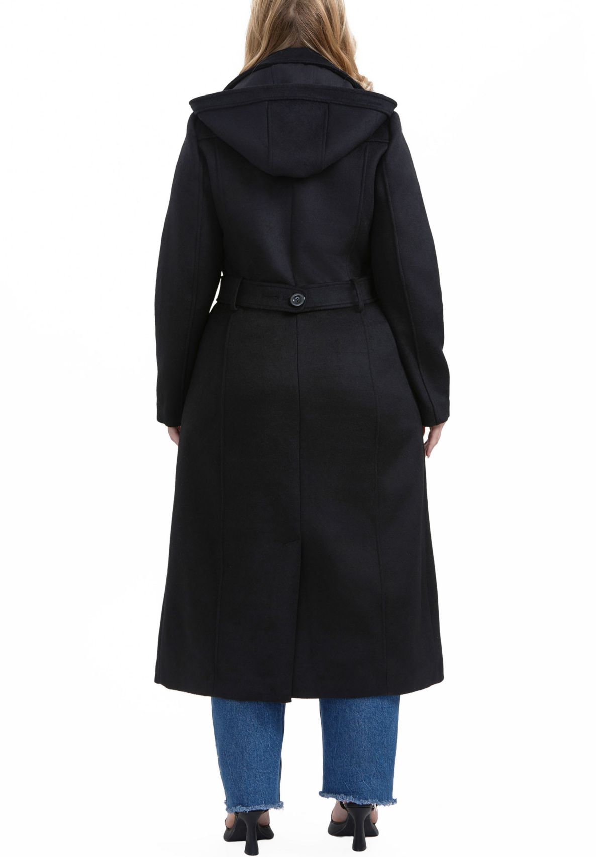 Plus Size Hooded Wool Blend Long Coat