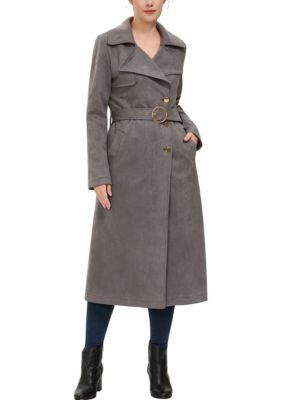 Kimi & Kai Women's Natalia Faux Suede Trench Coat, Gray, Medium