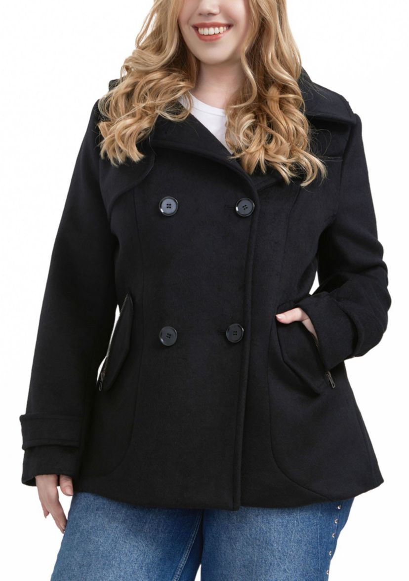 Plus Size Hooded Wool Blend Pea Coat
