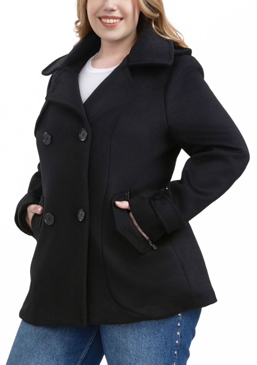 Plus Size Hooded Wool Blend Pea Coat