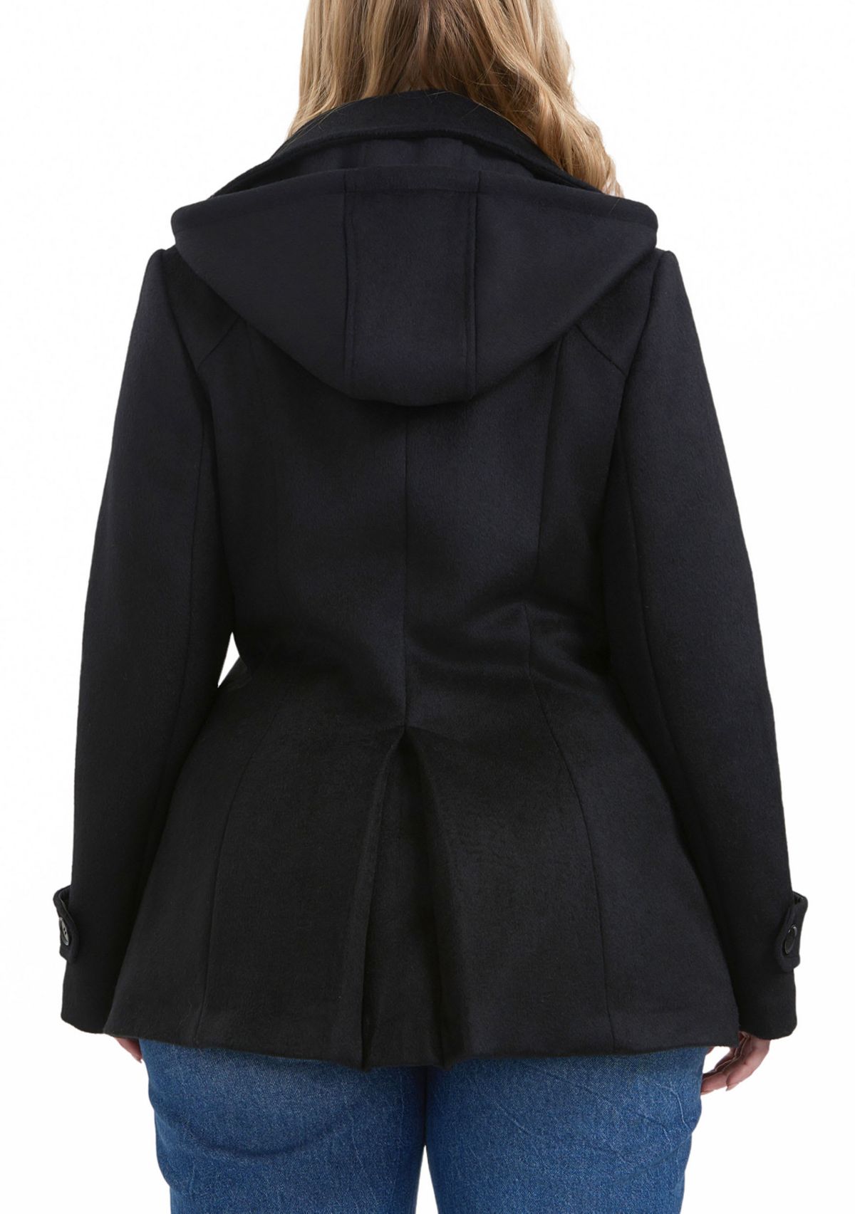 Plus Size Hooded Wool Blend Pea Coat