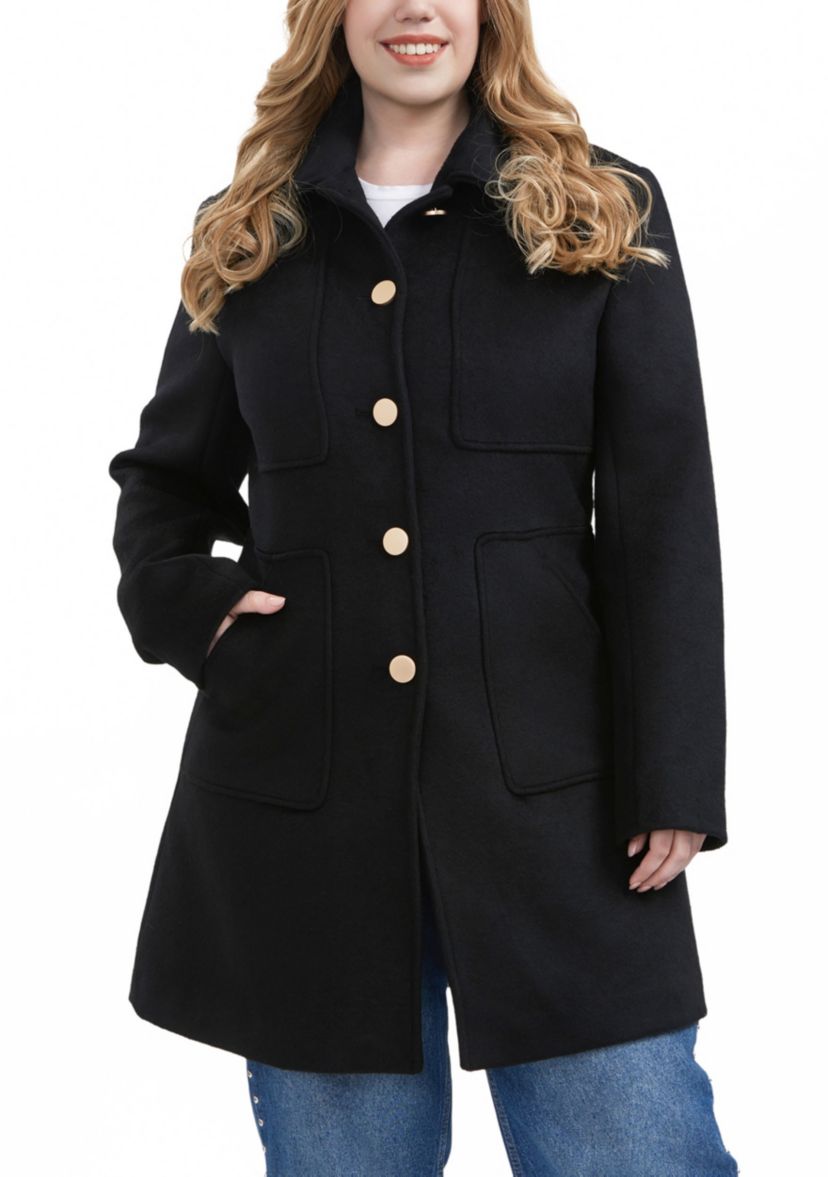 Plus Size Button Front Wool Blend Walking Coat