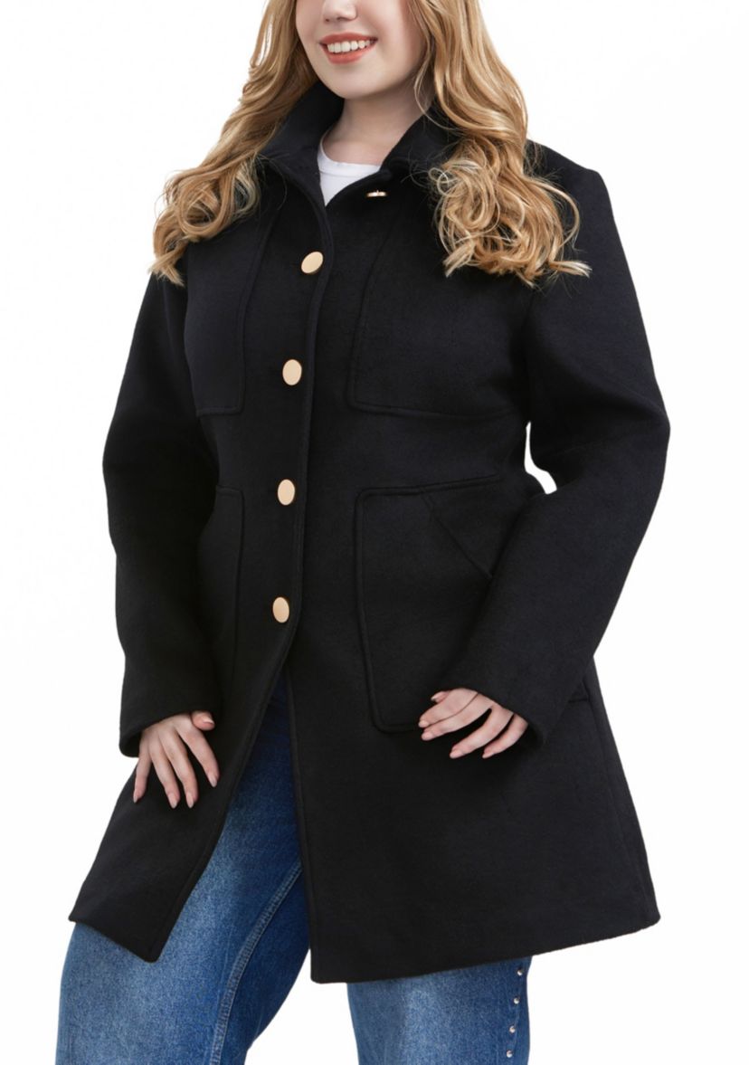 Plus Size Button Front Wool Blend Walking Coat