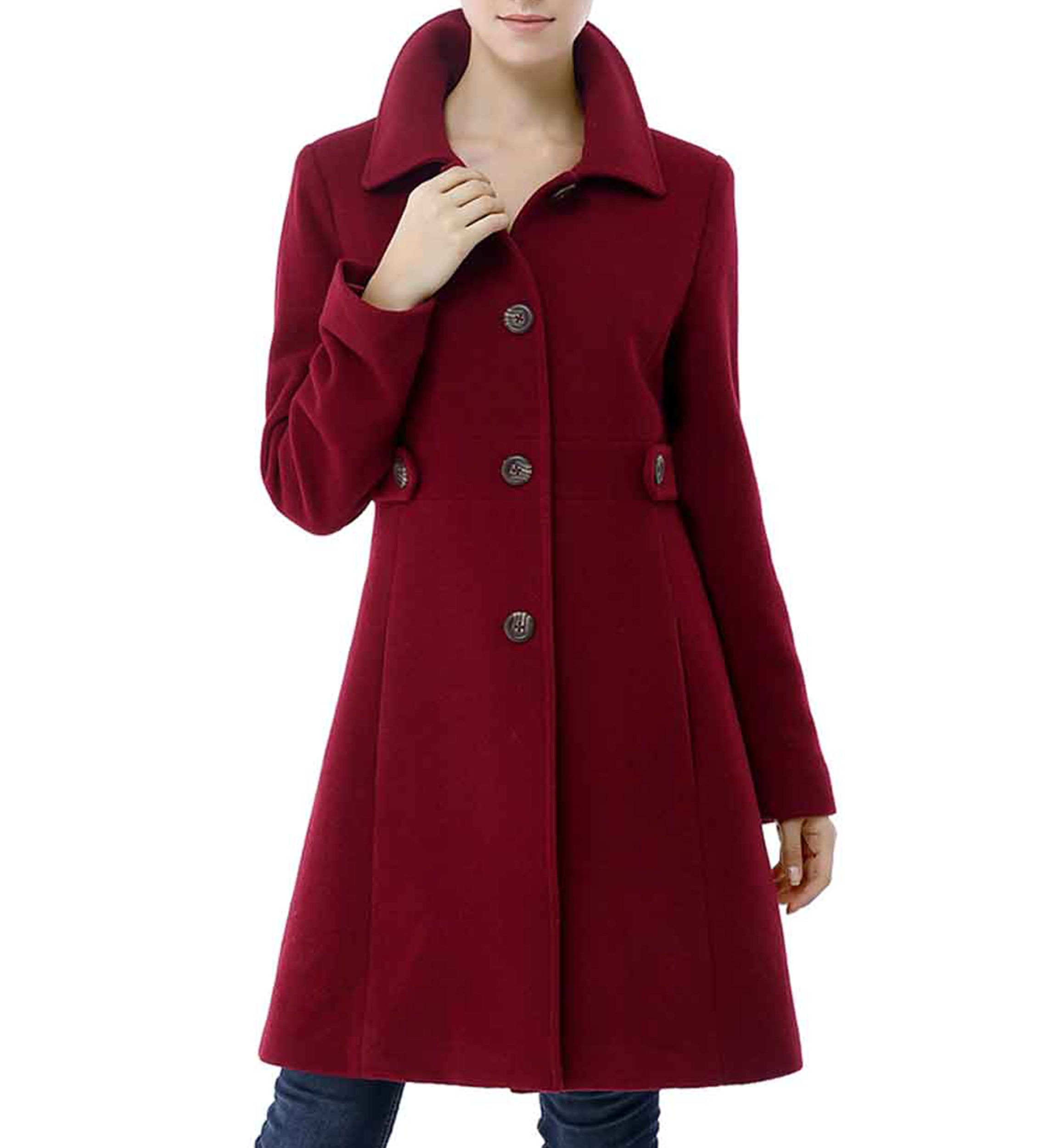 Womens Heather Single Breasted Wool Walking Coat