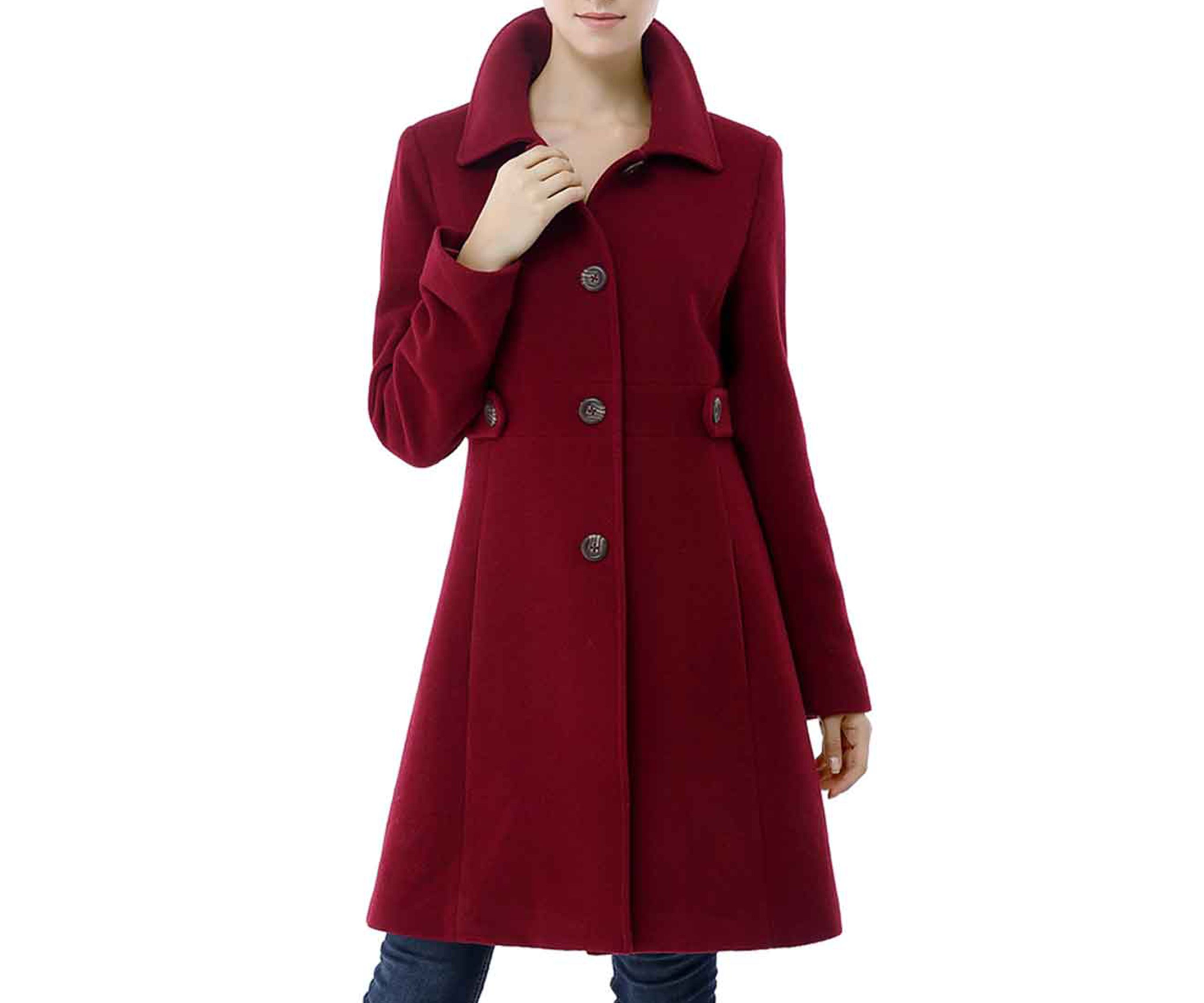 Womens Heather Single Breasted Wool Walking Coat