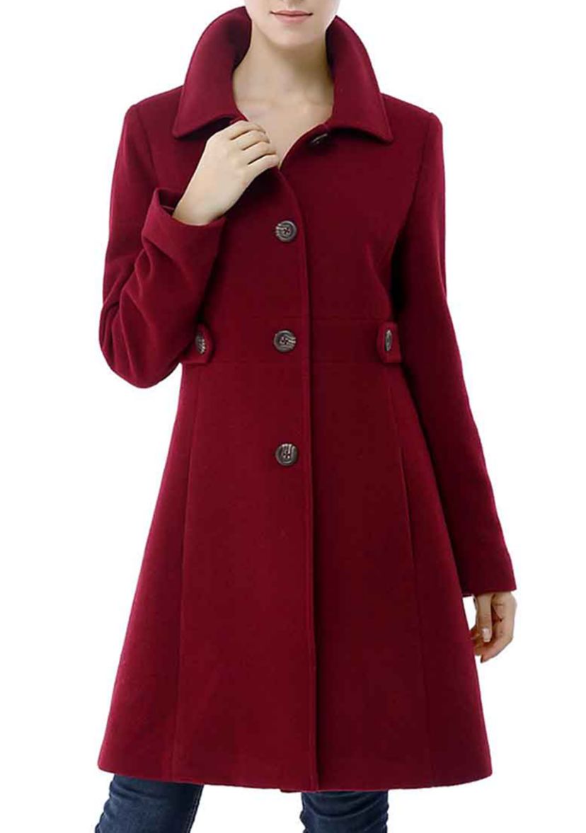 Womens Heather Single Breasted Wool Walking Coat