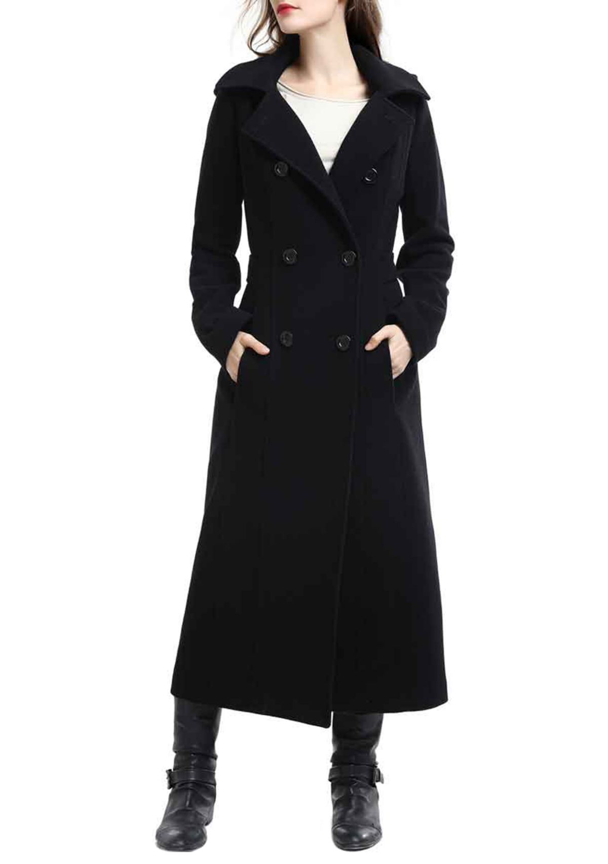 Womens Long Hooded Wool Walking Coat