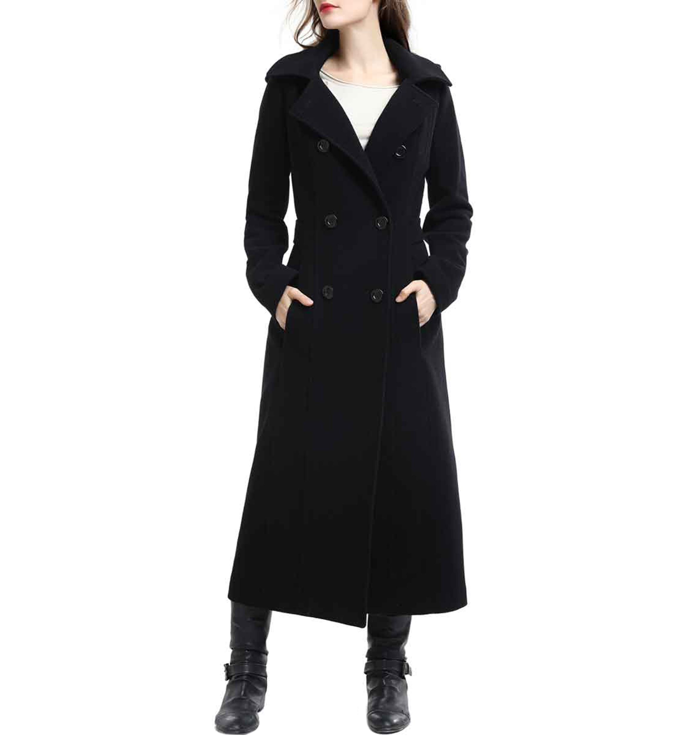 Womens Long Hooded Wool Walking Coat